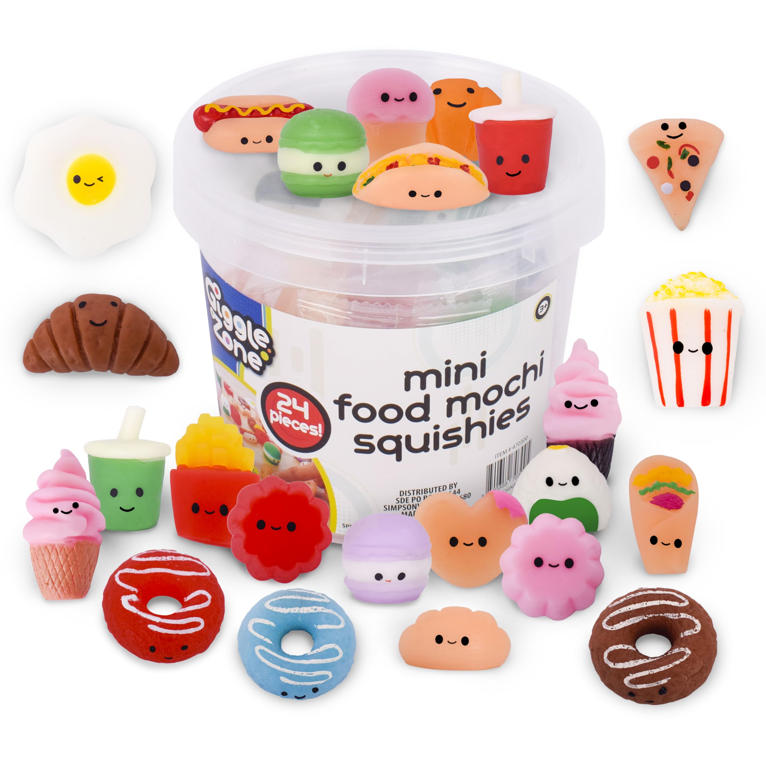 Mini Food Mochi Squishies - 24 Piece Fidget Toys with Storage Container - Giggle Zone