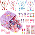 Toddler Girl Toys for Ages 5-7 Littler Girls Jewelry Set,51Pcs Kids Toy for Girls Age 8-10 Clip on Earrings,Princess Toys Adjustable Ring,Girl Toy Age 3 4 5 6-8 Year Old Birthday Christmas Gifts