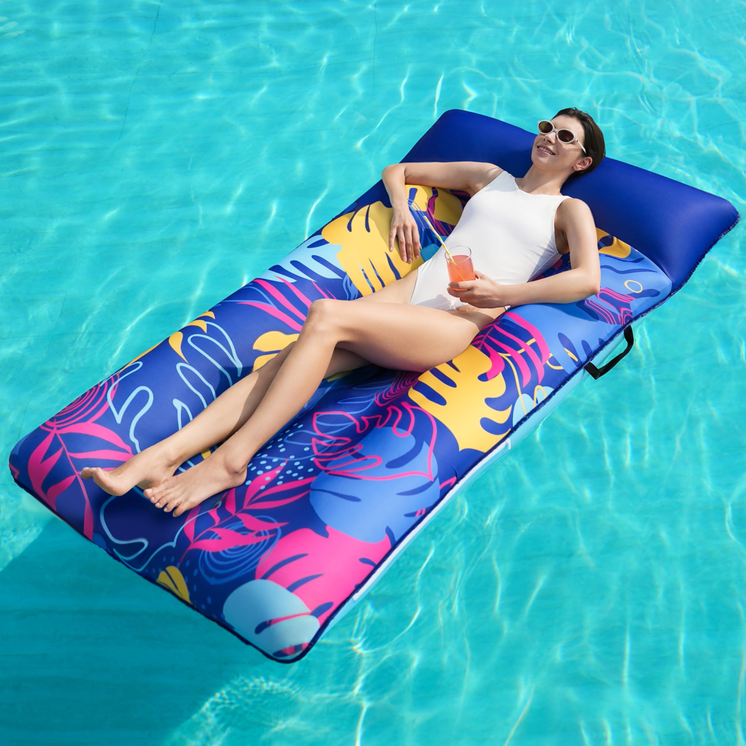 SLOOSH Inflatable Pool Floats Lounger - XL Fabric Covered Pool Mat Floaties for Adults, Ultra Comfort Water Floating Lounger with Headrest for Beach Lake Swimming Pool Float Raft 72"X35.7"