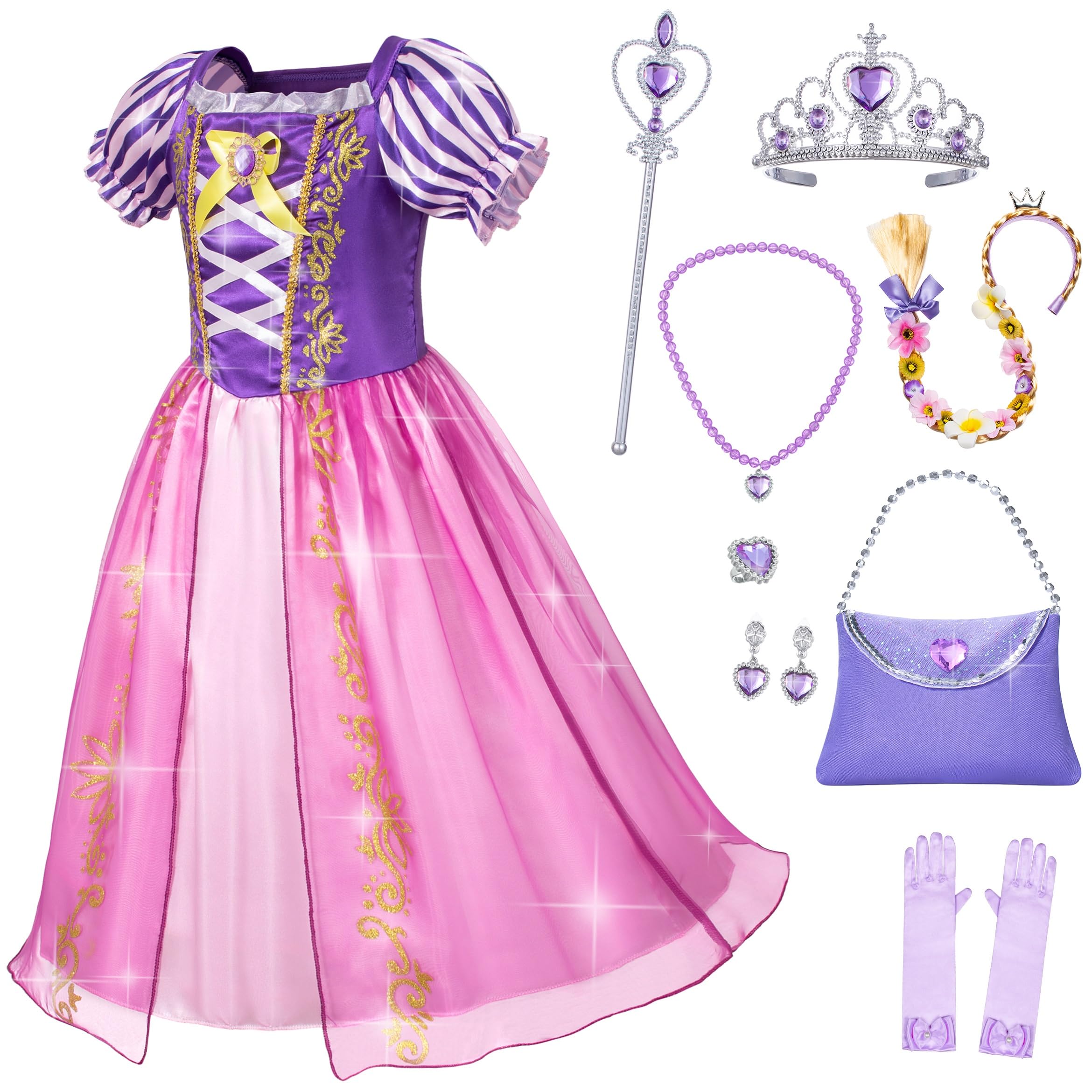 Princess Rapunzel Dress Up Costume for Girls - with Rapunzel Accessories