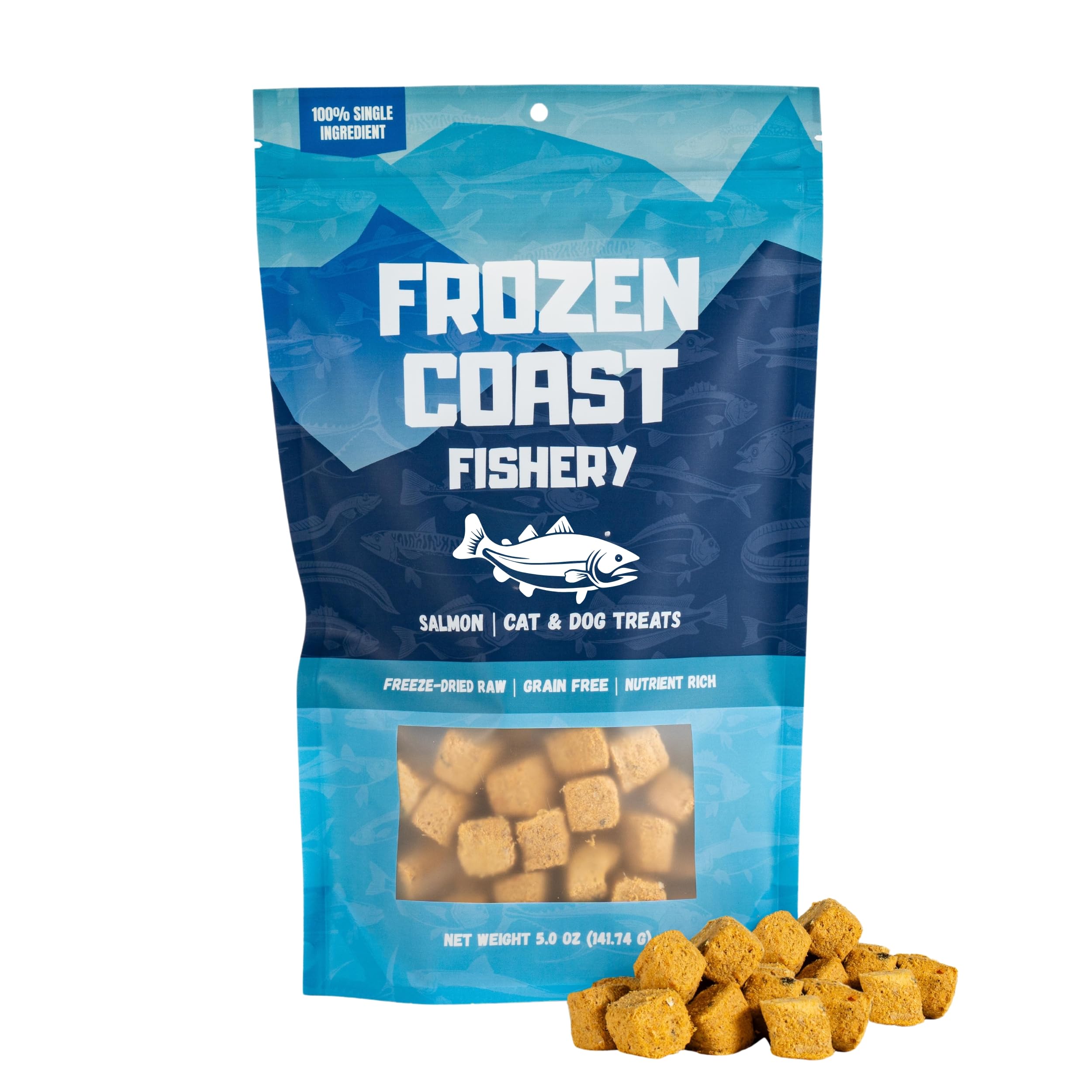 Frozen Coast Freeze-Dried Wild-Caught Salmon Cat & Dog Treats-Single-Ingredient, Omega-3, Grain-Free (5 oz Bag)