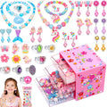 Toys for Girls Jewelry,37PCS Princess Toddler Girl Toys Age 6-8 for Pretend Play & Dress Up, Adjustable Ring Clip on Earrings Kids Toy for 3 4 5 6 7 8 9 Year Old Girls Christmas Birthday Gifts Ideas