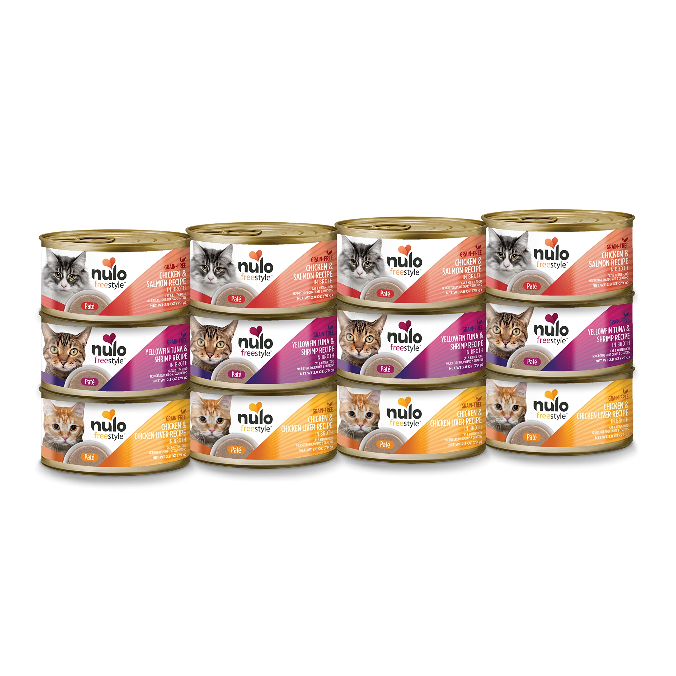 Nulo Freestyle Cat & Kitten Wet Pate Canned Cat Food,Premium All Natural Grain-Free, with 5 High Animal-Based Proteins and Vitamins to Support a Healthy Immune System and Lifestyle 2.8 oz (Pack of 12)