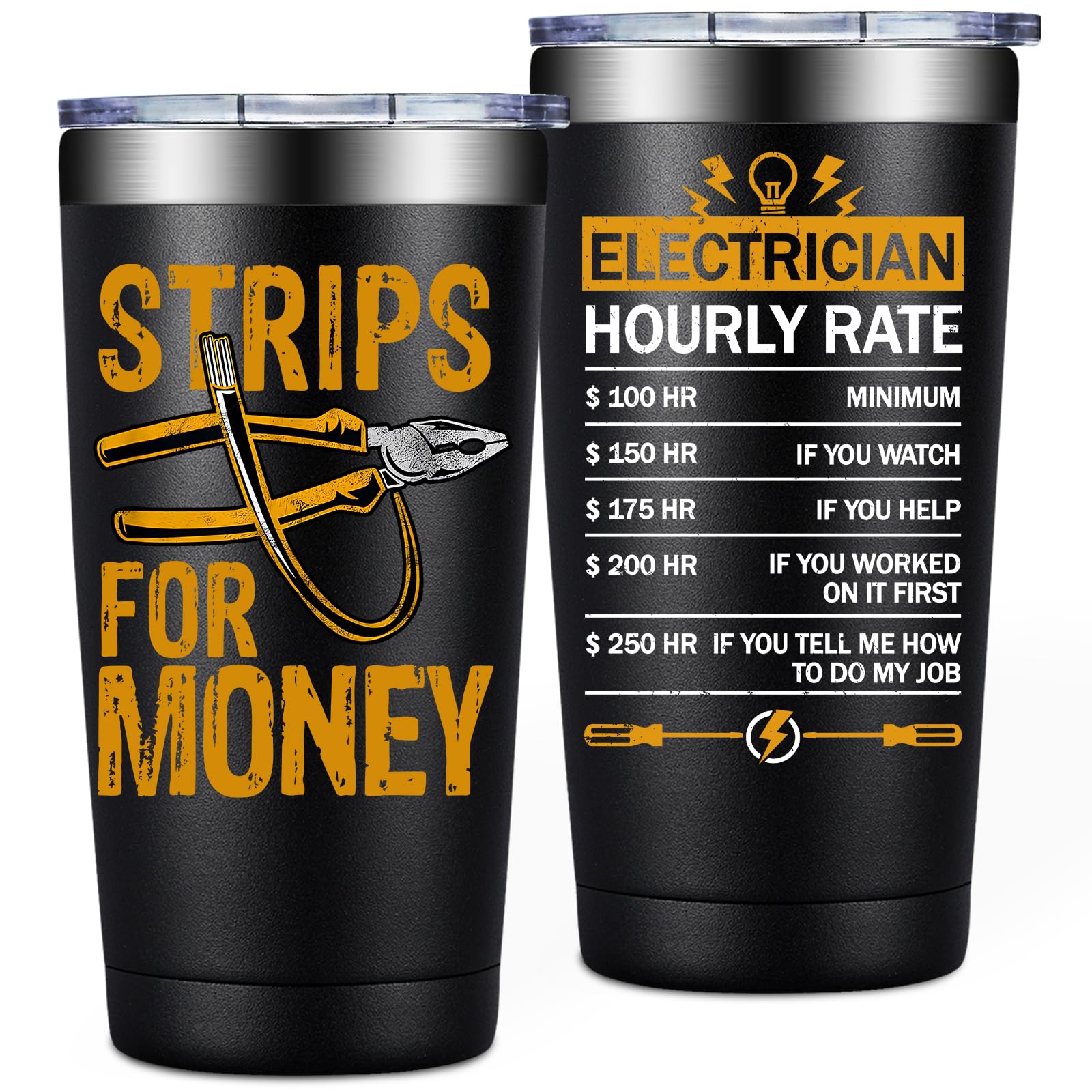SpenMeta Electrician Gifts for Men - Fathers Day Christmas Gift for Electricians, Cowoker, Dad, Husband, Boyfriend - 20oz Strips For Money Tumbler Cup