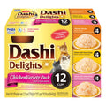 INABA Dashi Delights for Cats, Shredded Chicken Side Dish with Bonito Flake Broth, Cat Food Complement with Taurine & Green Tea Extract, 2.5 Ounce Cup, 12 Cups Total, Chicken Variety