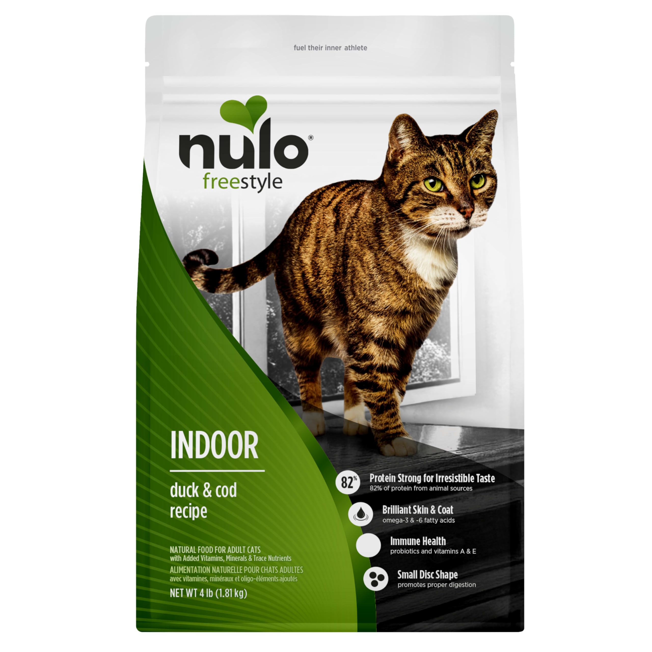 Nulo FreeStyle Dry Cat Food Indoor - Duck & Cod, High Protein Grain-Free Dry Cat Food, Natural Kibble with Probiotics and Omegas Fatty Acids, 4lb Bag