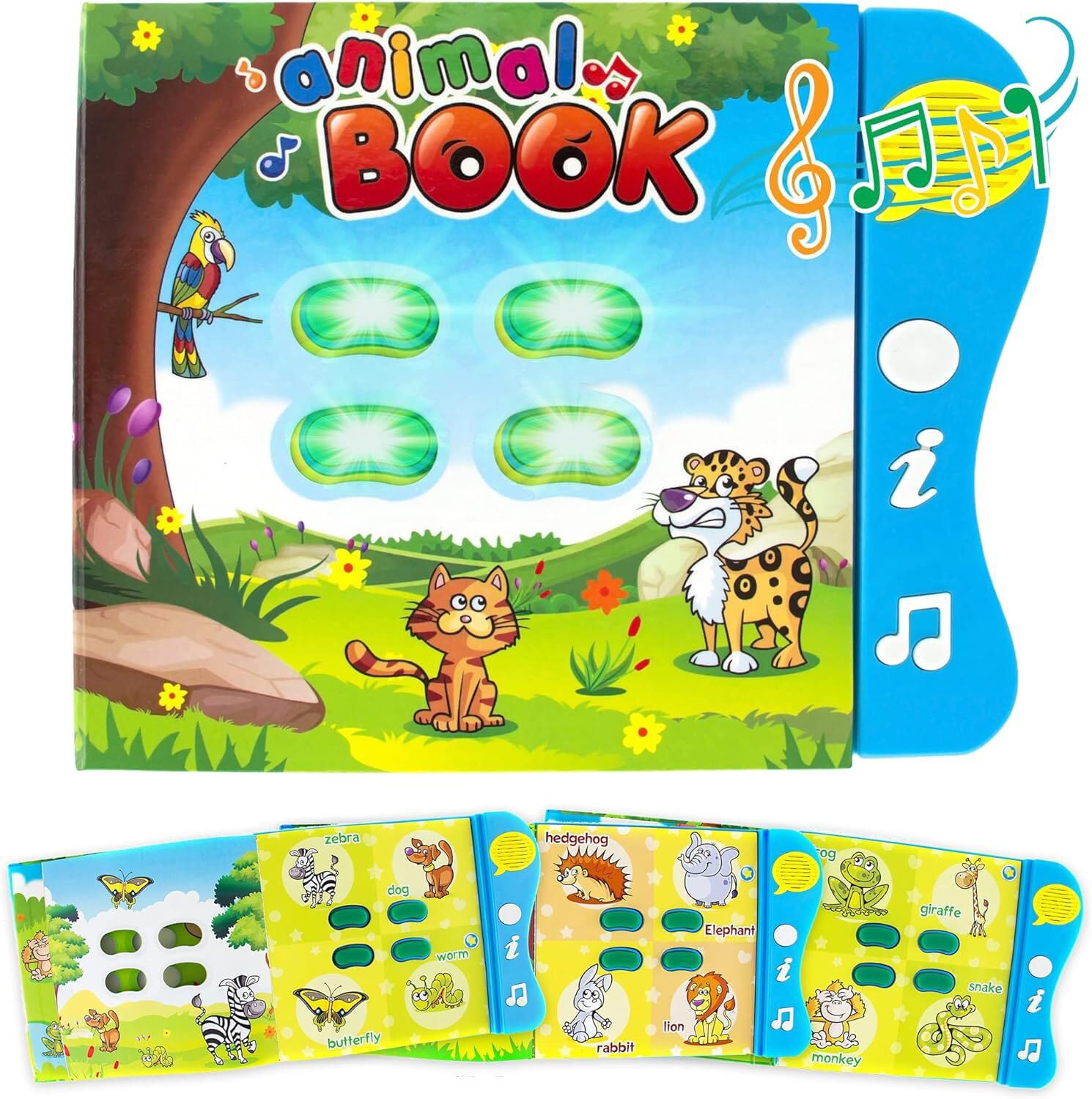 Animal Sound Book for Toddlers 1-3, Interactive Learning Toy with 90+ Sounds, 32 Animals, 8 Pages, 4 Activities, Light-Up Buttons, Educational Baby Book Gift for 1 2 3 Year Old Boys Girls