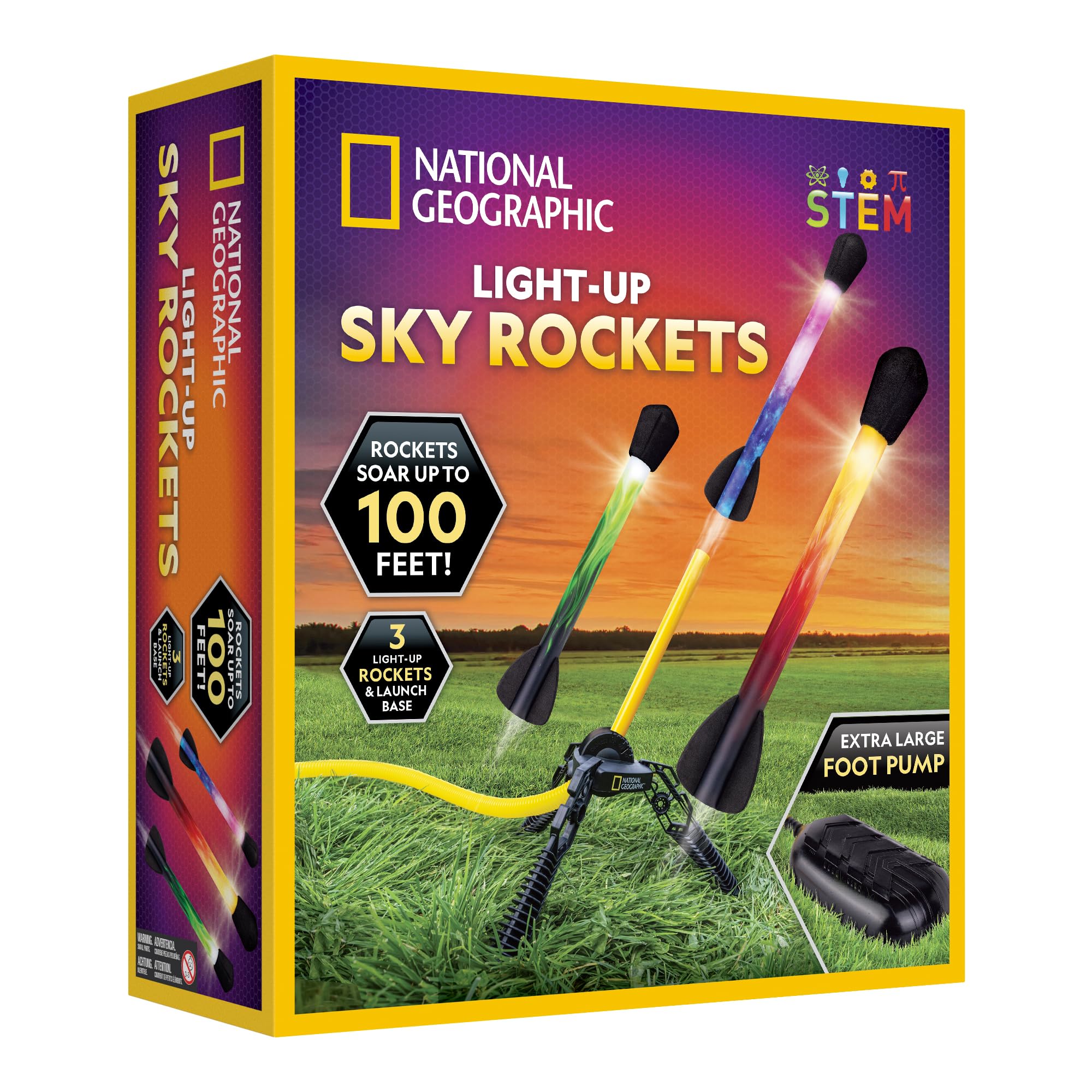 National Geographic Air Rocket Toy – Ultimate LED Rocket Launcher for Kids, Jump and Launch the Light Up, Air Powered, Foam Tipped Rockets up to 100 Feet