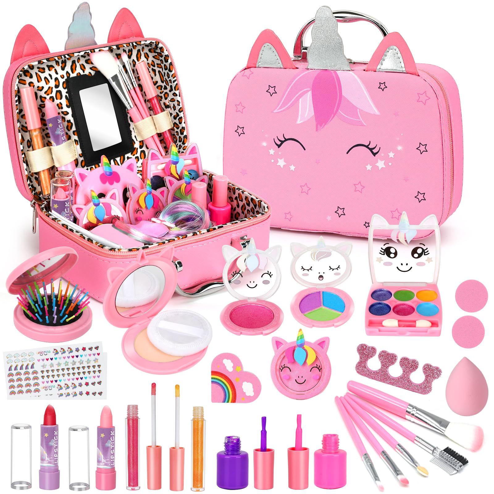 Heaning Real Kids Makeup Toys - Safe / Non-Toxic / Washable, Great Starter Make up Kit for Girls Toddlers, Princess Dress-Up, Gifts for Girl Aged 3-12, Pink