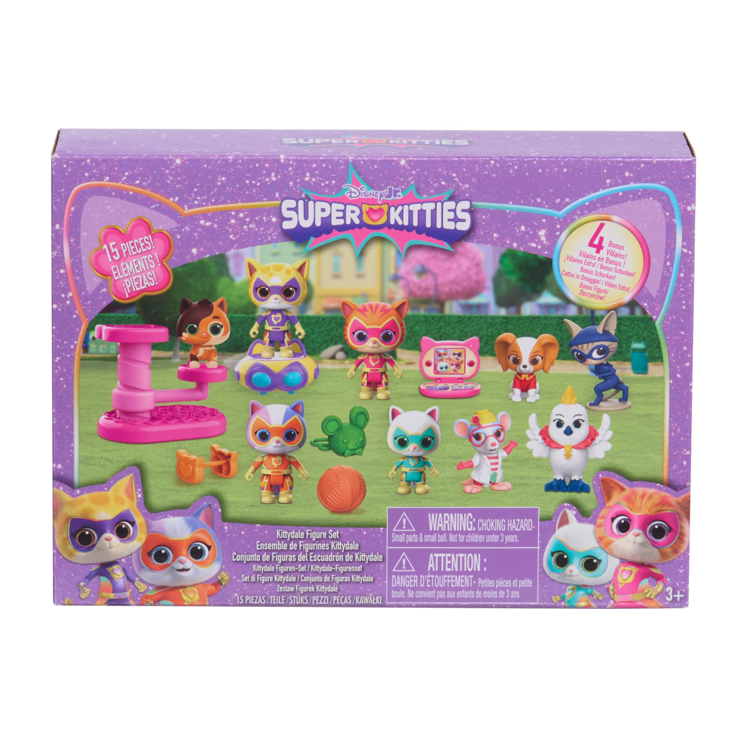 Disney Jr. SuperKitties Kittydale Figure Set with Accessories, 15-Pieces, Collectible Figurines, Toy for Fans, Girls, Kids, Ages 3 and Up by Just Play
