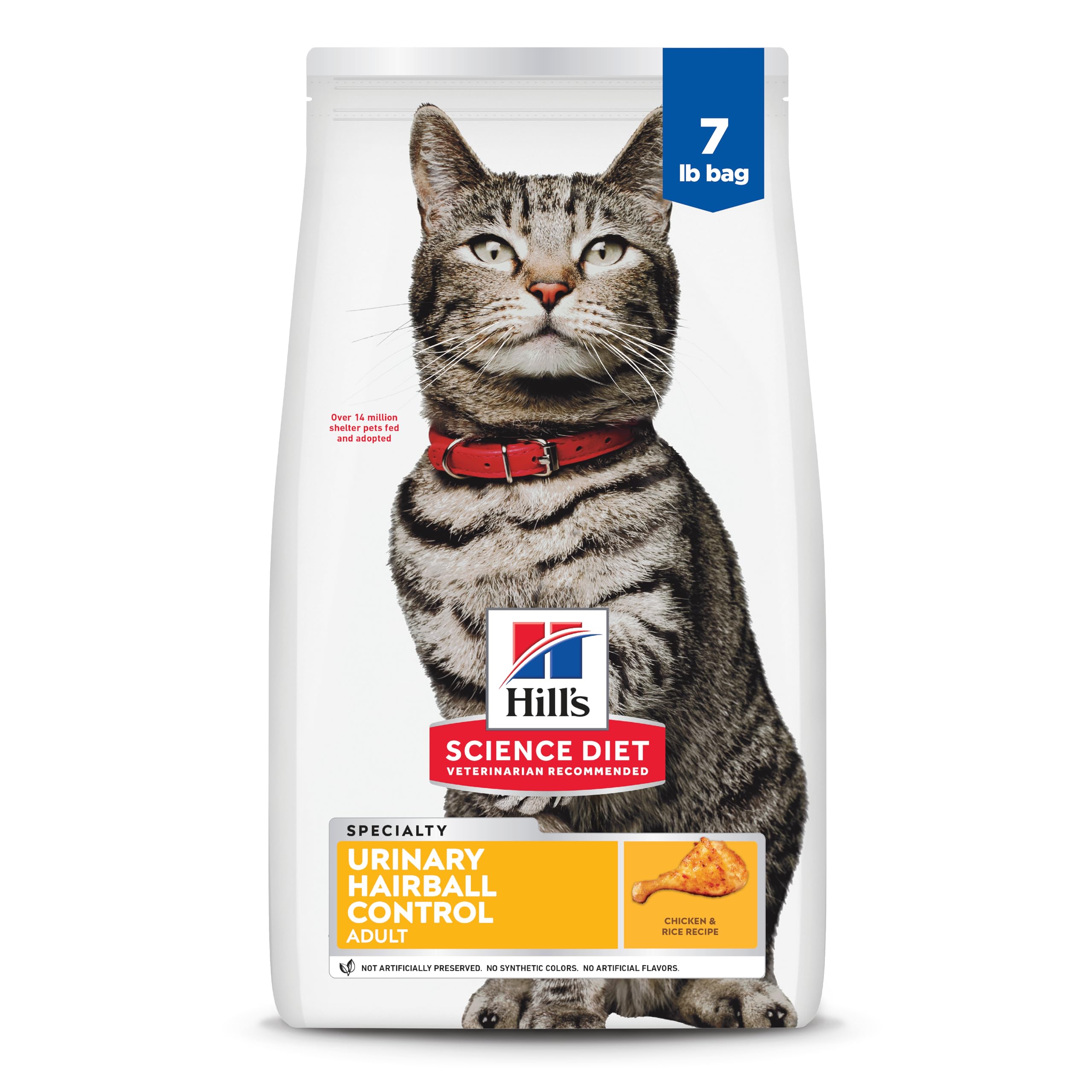 Hill's Science Diet Adult Urinary & Hairball Control Dry Cat Food, Chicken, 7 lb. Bag