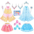 DUDUCOFU Princess Dress Up Clothes for Little Girls Toddlers, Princess Dress Up Shoes Set with Princess Cape Tutu Shoes Crown Wand, Princess Toys Gift for Girls Kids Aged 3 4 5 6 Years Old