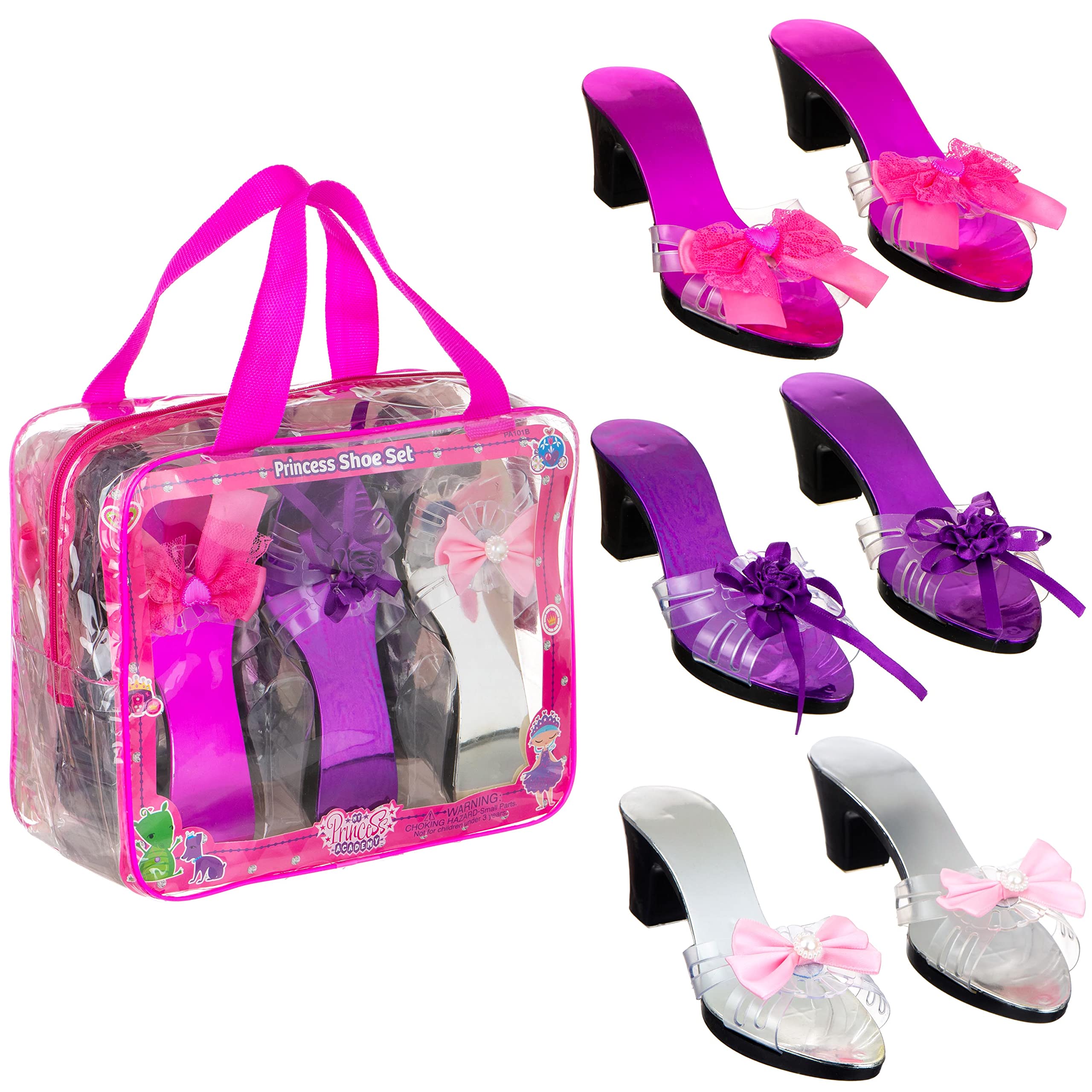 3 Pack Dress Up Kids Royalty Heels - Pretend Play High Heels for Kids, Princess Play Dress Shoes - Toddler Size 7-10