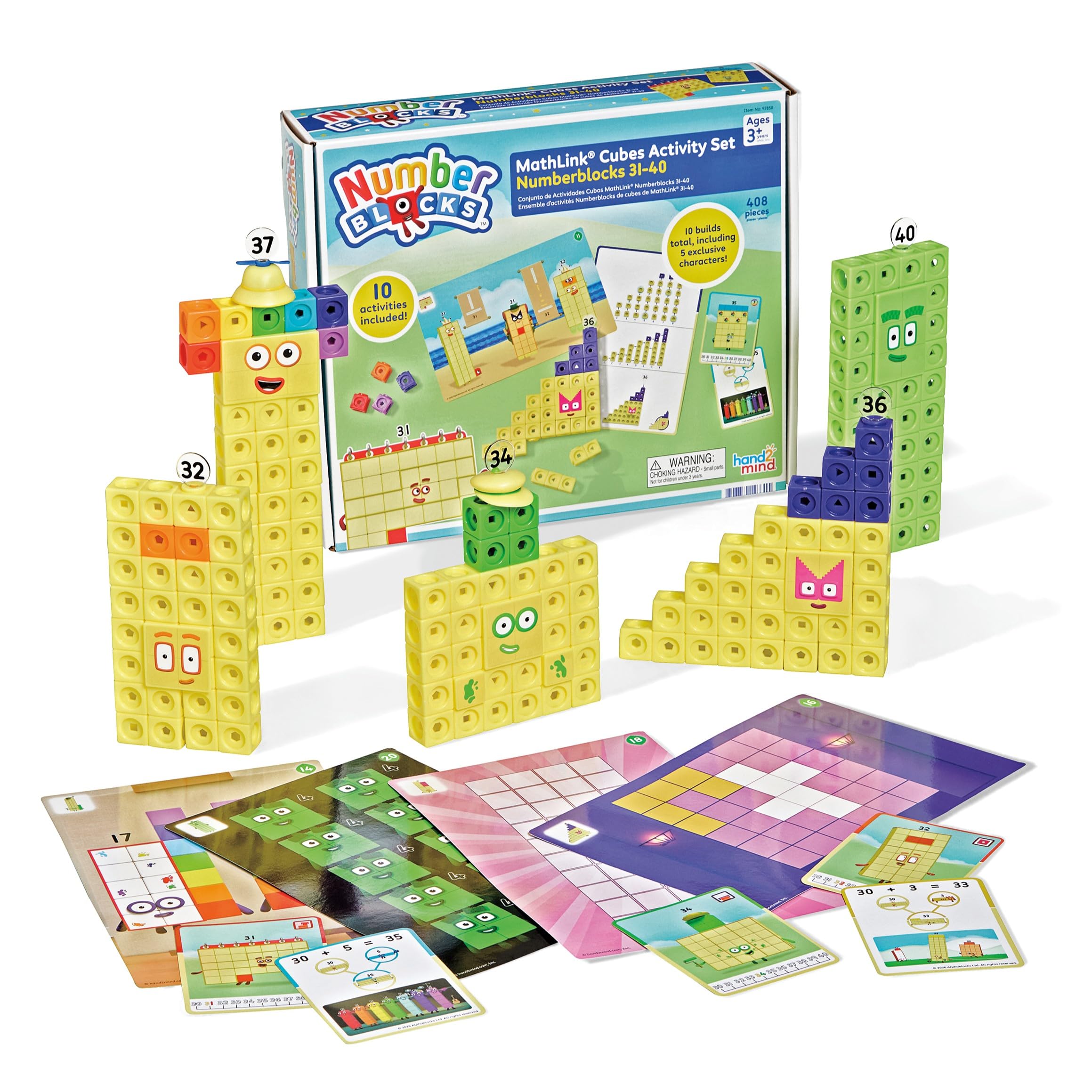hand2mind Numberblocks 31-40 MathLink Cubes Activity Set - Learn Numbers & Early Math Skills, Preschool and Kindergarten Learning Activities, Educational Toys for Kids, Counting Math Manipulatives