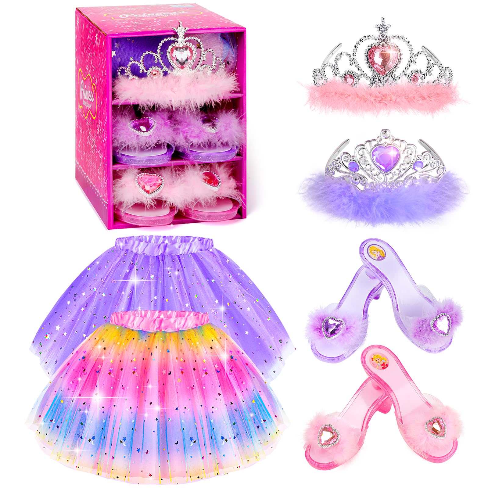 Kids Princess Dress Up Clothes for Little Girls, Pretend Play & Dress Up Costume Set for 3-6 Toddler Little Girls