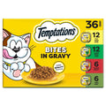Temptations Bites in Gravy Adult Wet Cat Food Tasty Chicken Entree, Seafood Medley, Backyard Cookout, and Catnip Fever, 3.5 oz. Trays (36 Count, Pack of 1)