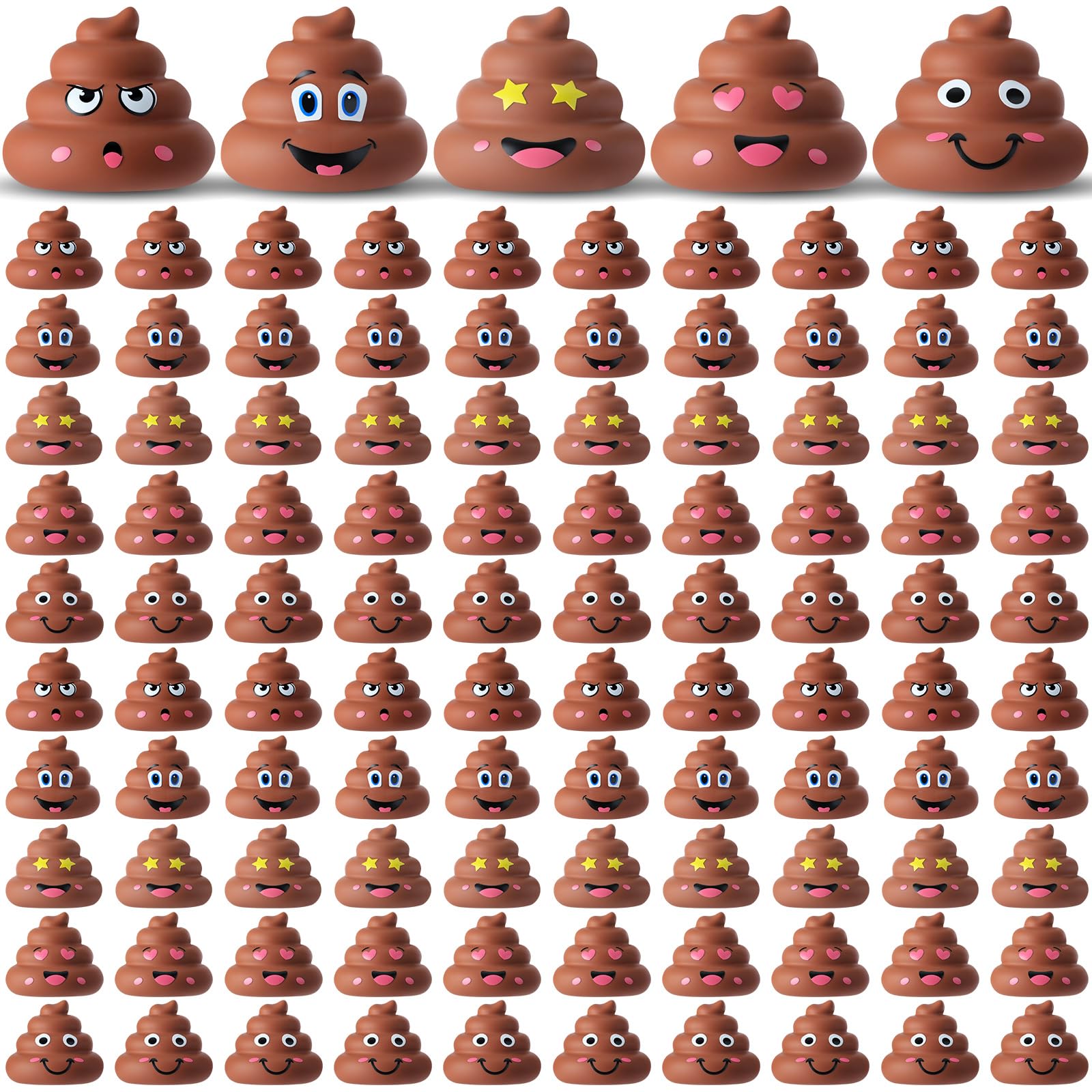 JellyArch 100 Pcs Mini Poop Figurines 5 Styles Tiny Poo Toys Brown Small Fake Poop Figures for Prank Hide Seek Goodie Bags Piñata Stuffers Party Supplies Gifts