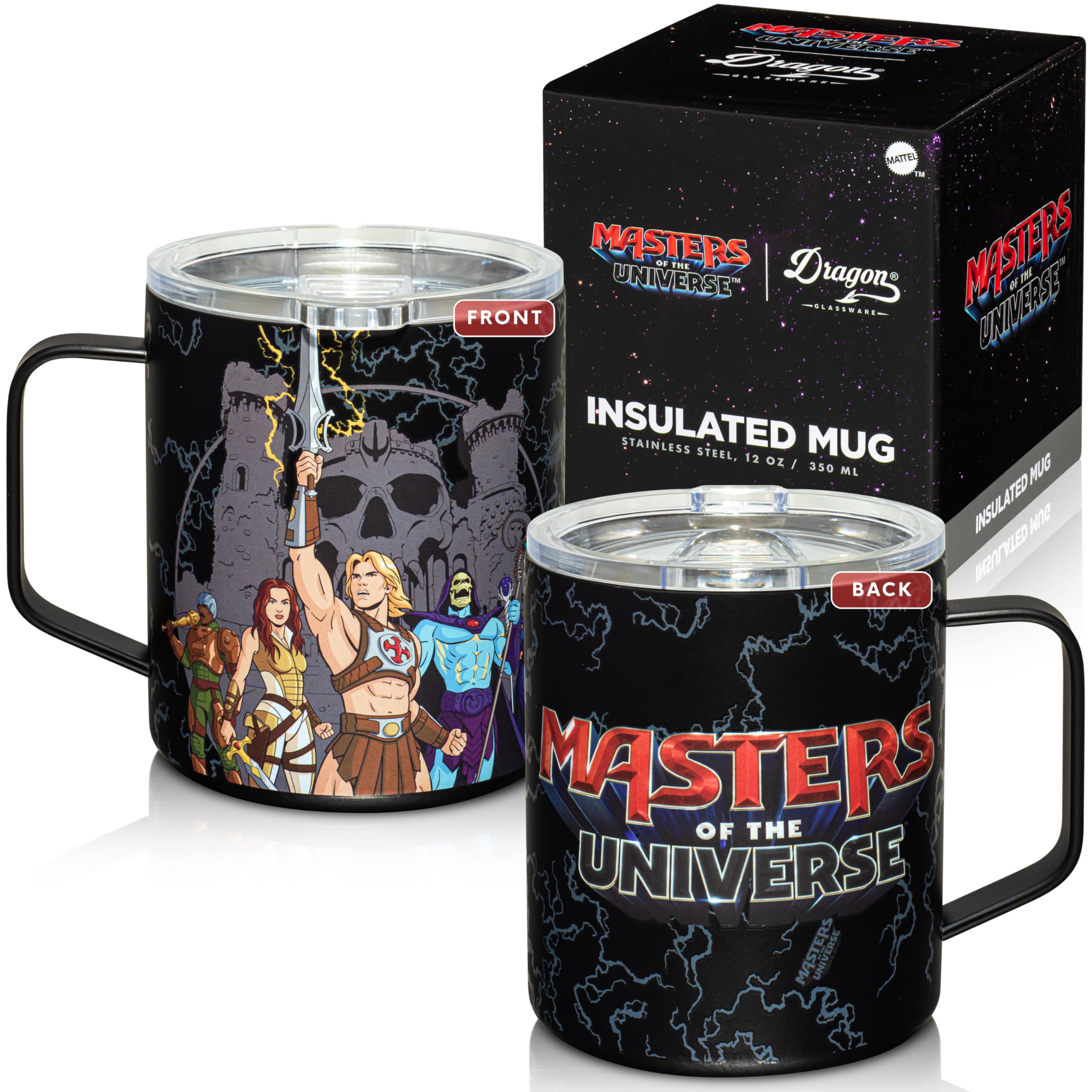 Dragon Glassware x Masters of the Universe (MOTU) Stainless Steel Camp Mug - 12 oz Insulated Camping Mug for Coffee, Tea, Matcha, Hot Beverages - Official 2026 Movie Merch - MOTU
