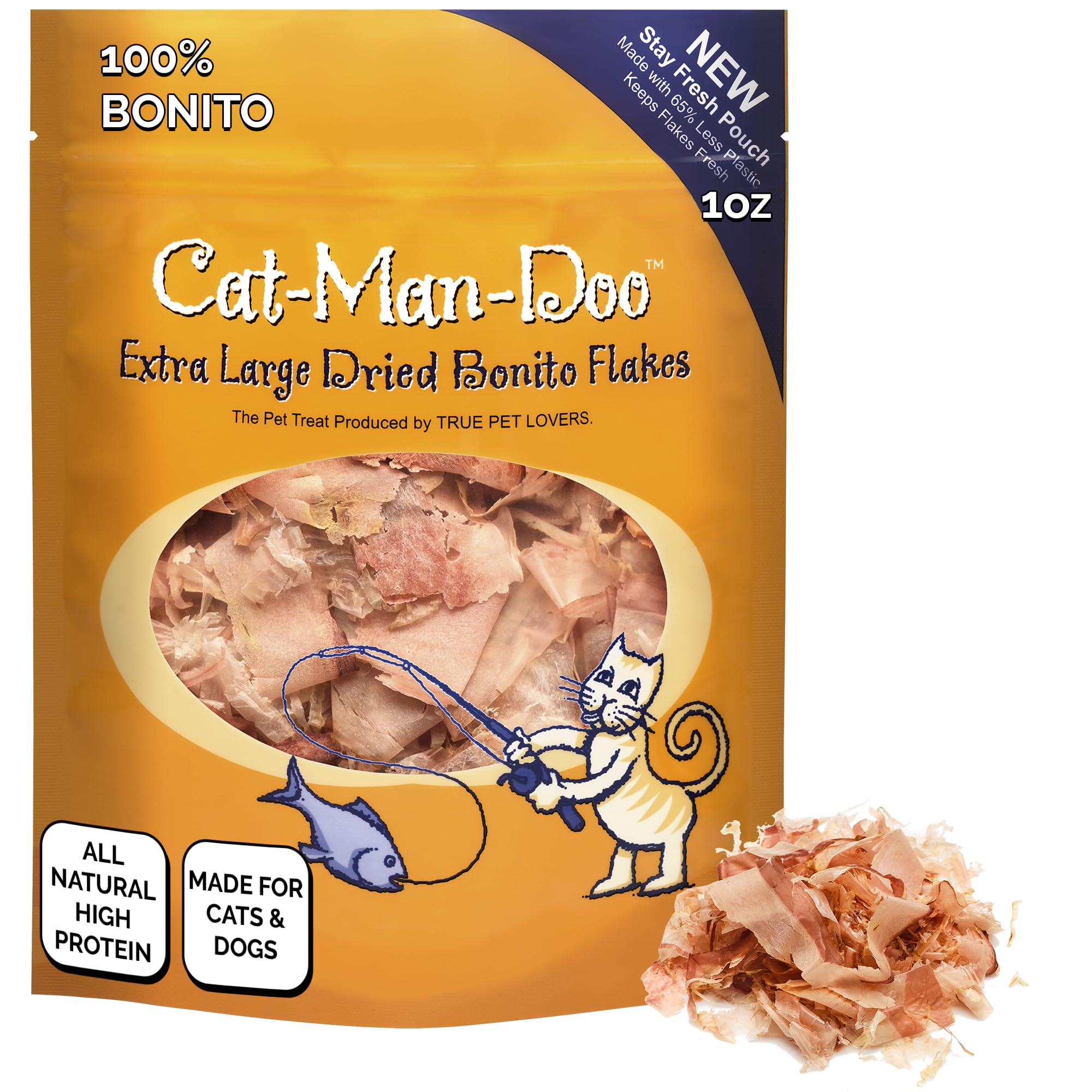Life Essentials by Cat-Man-Doo Cat Treats & Food Topper – Bonito Fish Flakes for Cats, Healthy Single Ingredient Cat Snacks – 1 oz