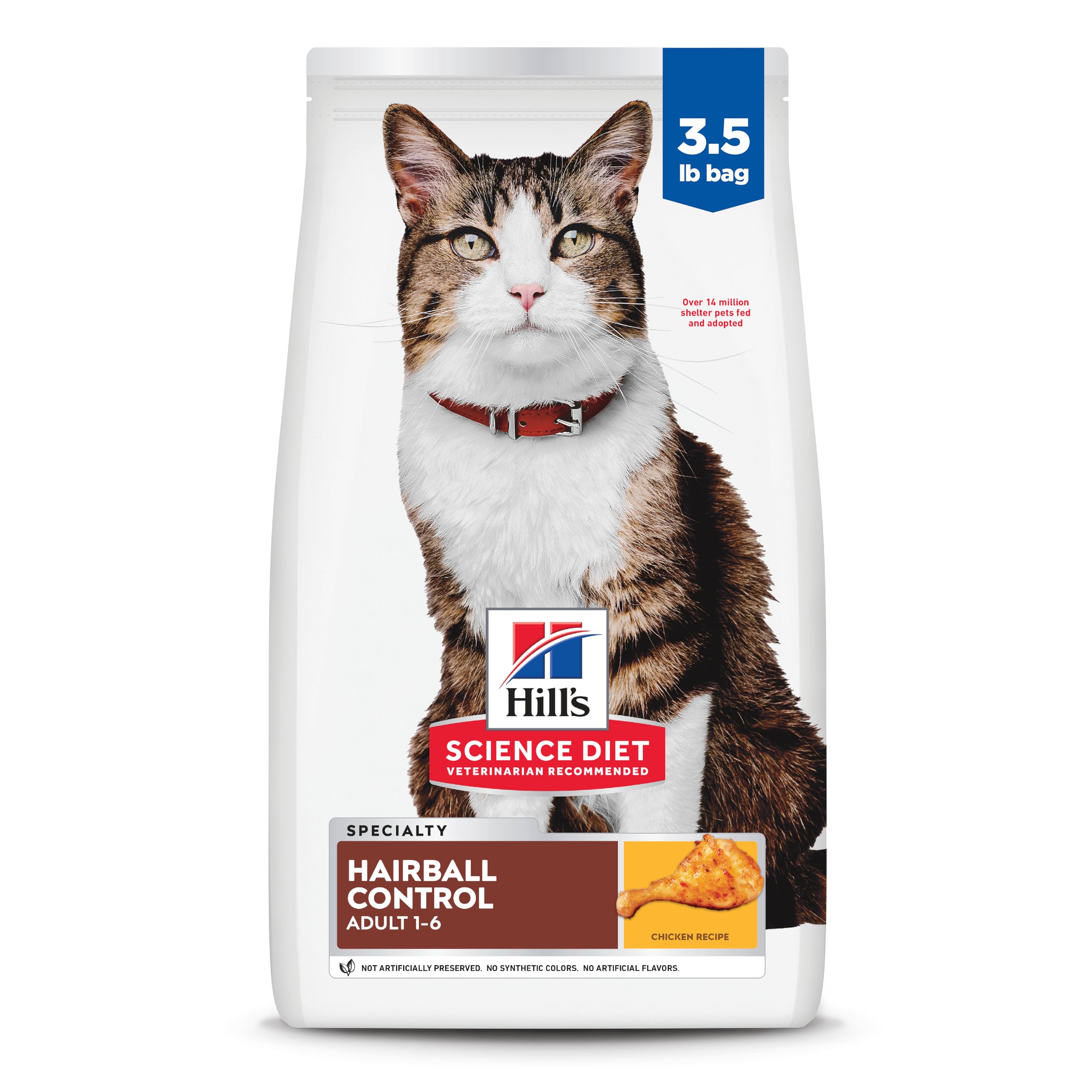 Hill's Science Diet Adult 1-6 Hairball Control Dry Cat Food, Chicken, 3.5 lb. Bag