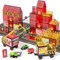 Magnetic Tiles for Kids, 56PCS Construction Magnet Tiles with Fire Truck Station, Building, Road, Crane, Car Truck - STEM Magnetic Blocks for Kids Ages 4-8, Toys for 4 5 Year Old Boys Birthday Gifts