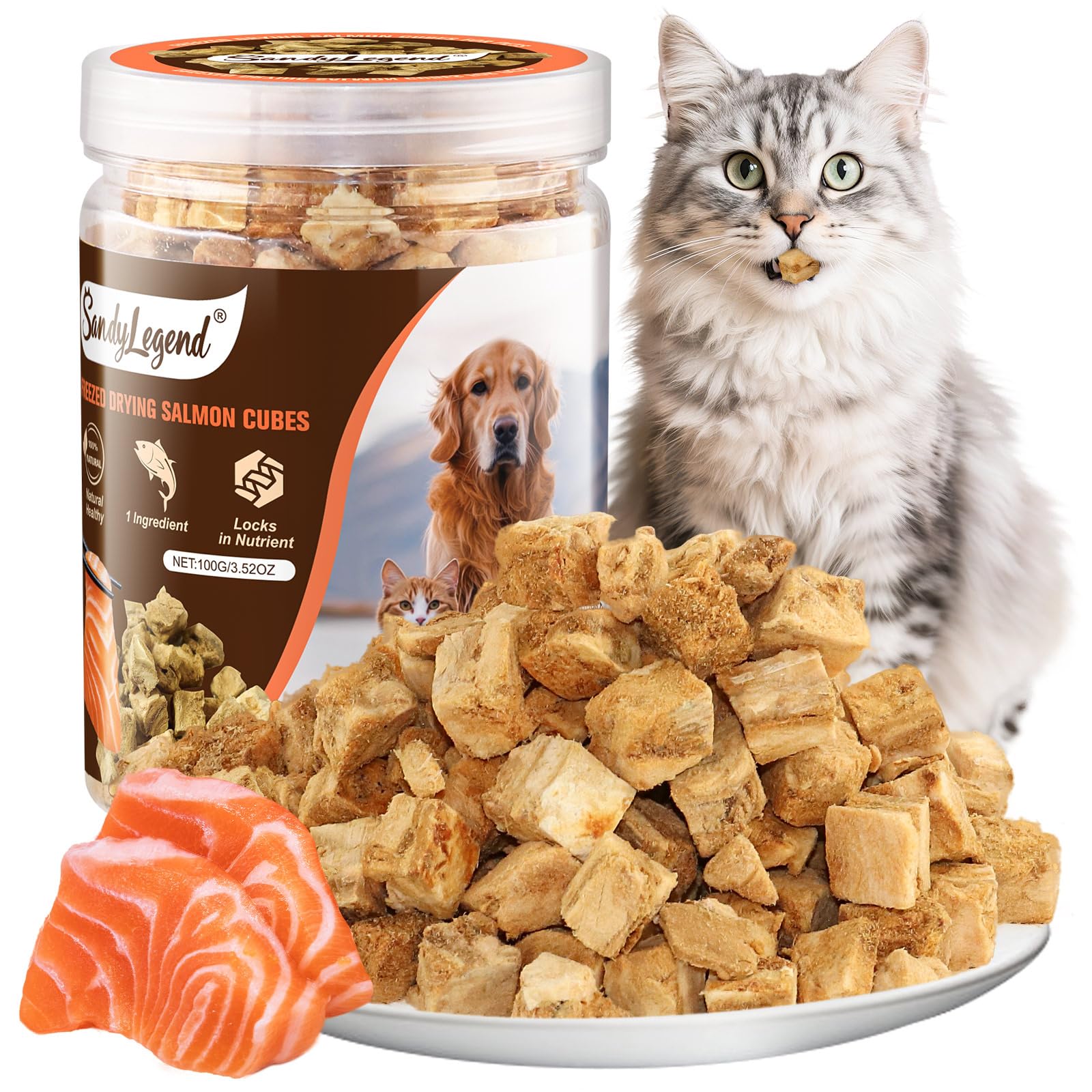 Salmon Freeze Dried Cat Treats, Salmon Cat Treats, 3.52oz/100g Tasty Crunchy Cats Snacks Hypoallergenic Grain Free High in Protein