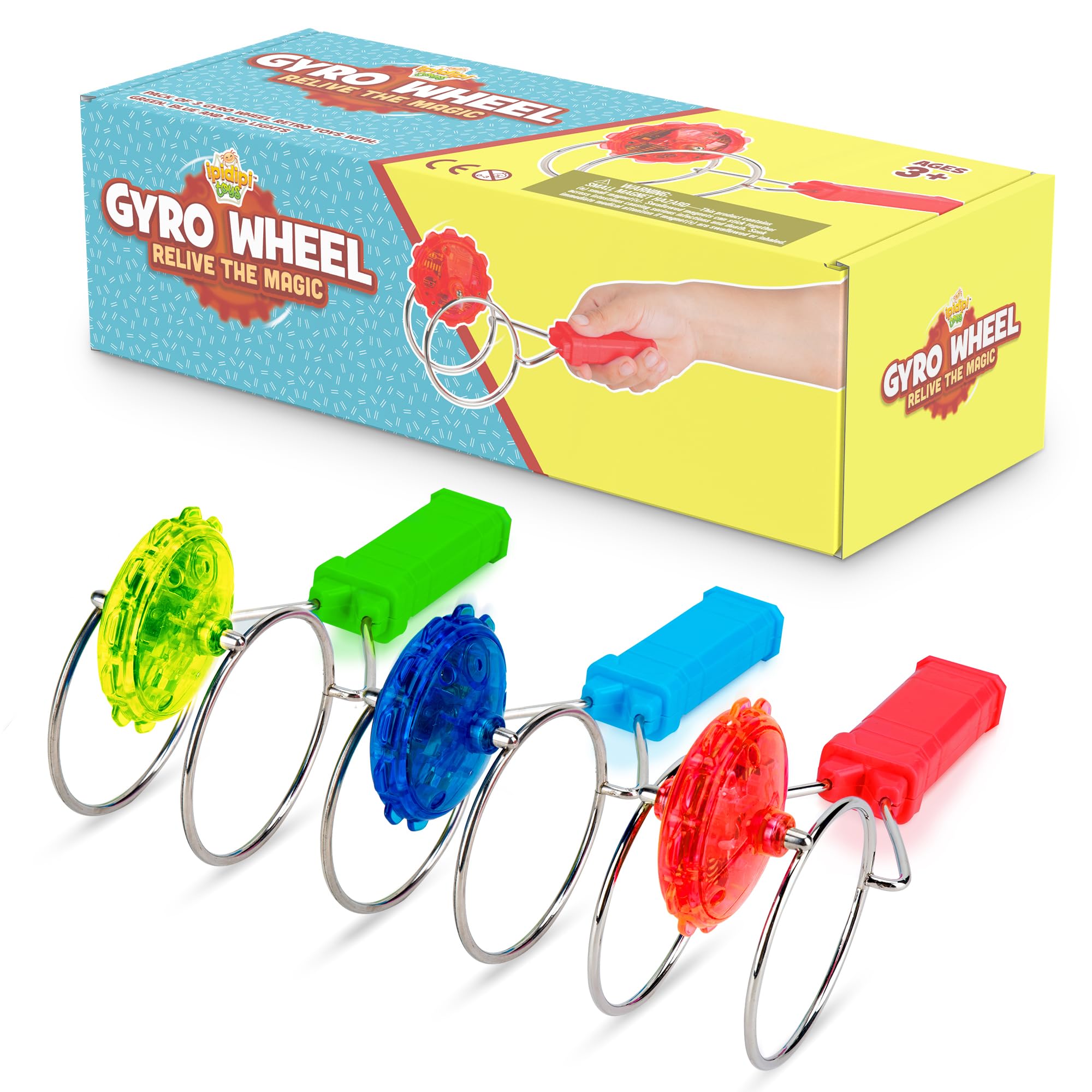IPIDIPI TOYS Retro Magic Gyro Wheel – 3 Pack Light Up Magnetic Rail Twister Fidget Toy – Vintage Toy Rail Twister Sensory Fidget Toys, Nostalgia Toys - Party Favors, Birthday Gifts for Boy and Girls