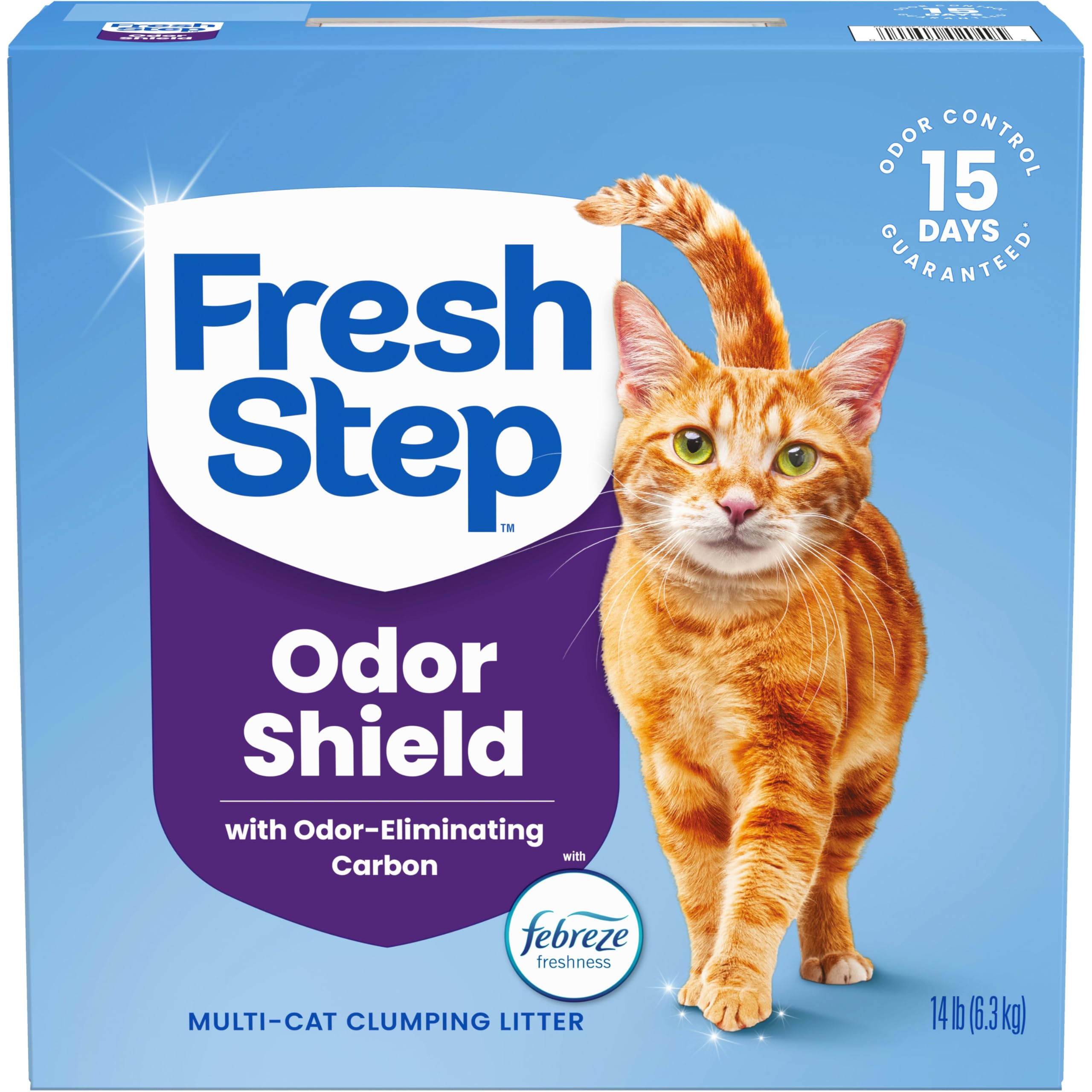 Fresh Step Odor Shield Multi Cat Clumping Cat Litter with Febreze Freshness, Low Dust, Odor Control with Ammonia Block Technology, Compatible in Automatic Litter Boxes, 14 lb.