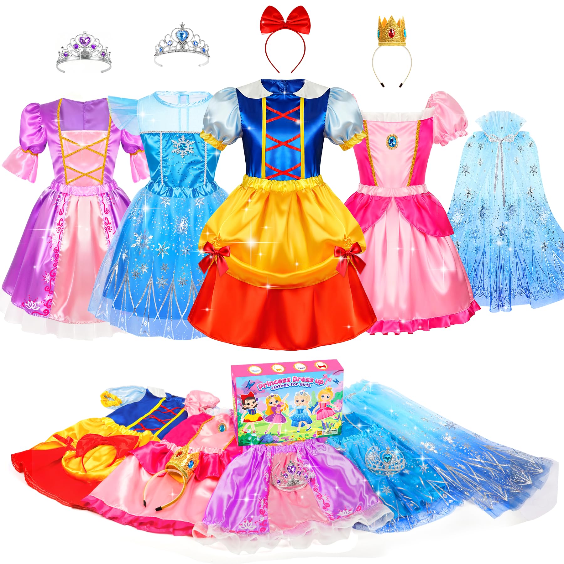Teuevayl Princess Dress Up Clothes for Little Girl, Princess Costume for Girls Toddler Toys Role Play Princess Dress Up Christmas Birthday Gift for Toddler Girls 3 4 5 6 7 8 Years