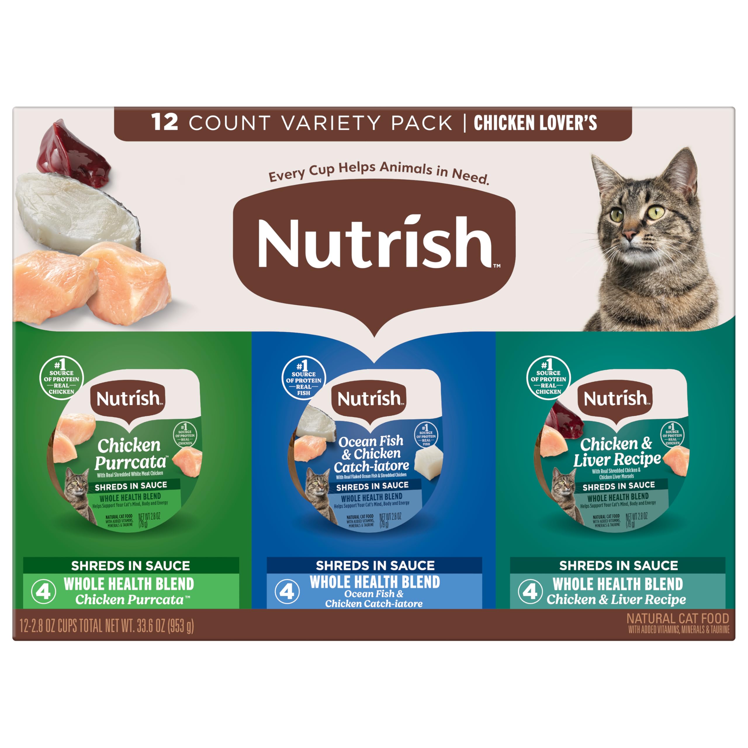 Nutrish Grain Free Chicken Lover's Whole Health Blend Variety Pack Wet Cat Food, 2.8 oz. Cup, 12 Count (Rachael Ray)