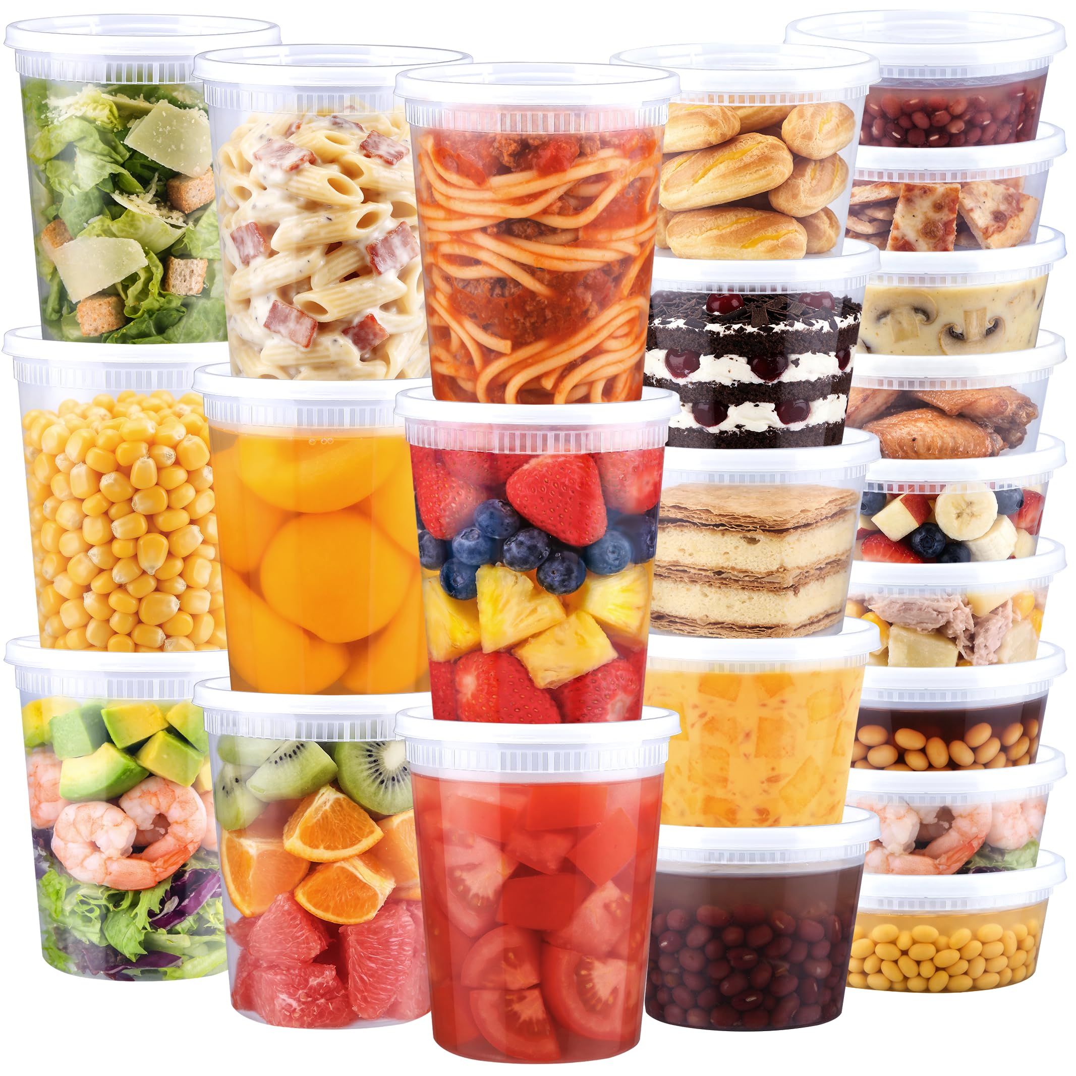 60 Sets Deli Containers with Lids, 32/16/8 oz X 20 Set Each, Leak-Proof & BPA Free Airtight Stackable Takeout Plastic Food Storage Containers, Freezer/Microwave/Dishwasher Safe