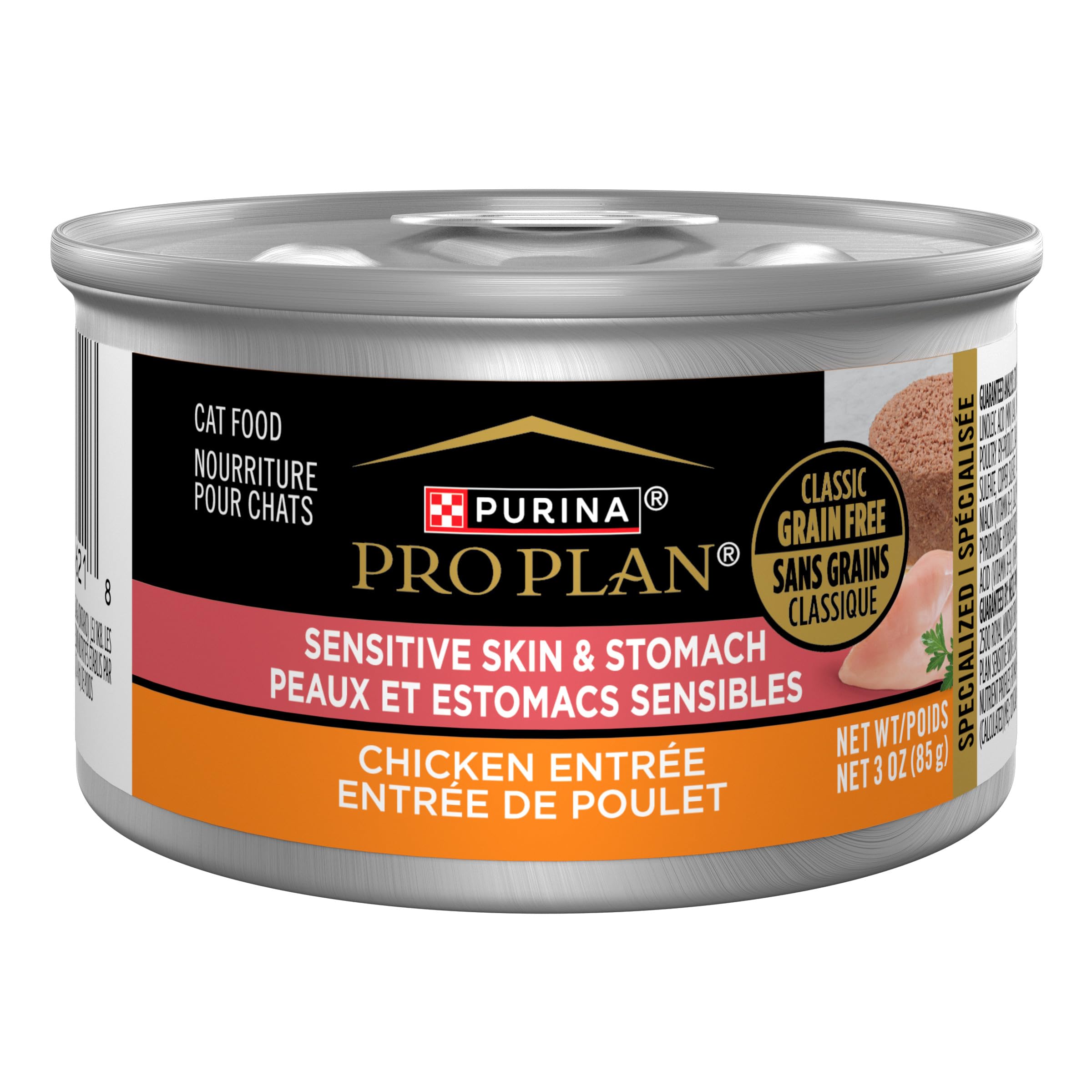 Purina Pro Plan Sensitive Skin and Sensitive Stomach Cat Food Wet Pate, Grain Free Chicken Entree - (Pack of 24) 3 oz. Cans