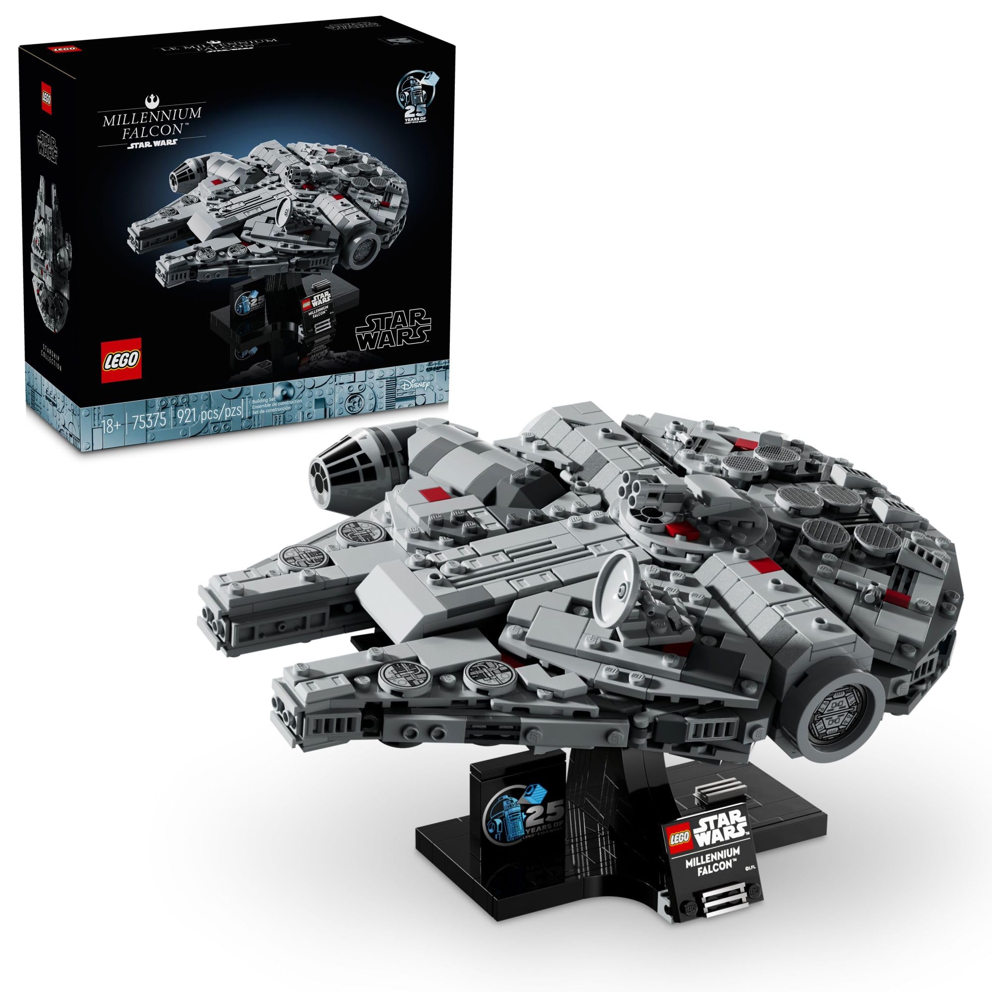 LEGO Star Wars Millennium Falcon 25th Anniversary Collectible - DIY Building Set for Adults, Men & Women, Ages 18+ - A New Hope Model with Display Stand - Star Wars Gift - 75375
