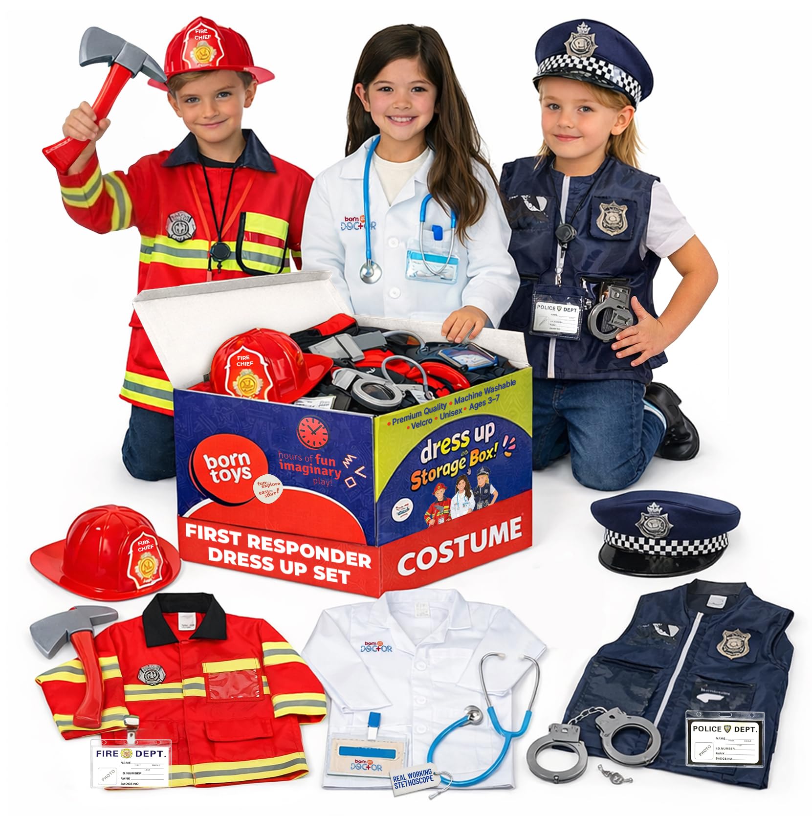 Born Toys 3-in-1 Kids Dress Up Costumes for Boys & Girls Ages 3-7