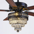 Asyko 50" Crystal Ceiling Fan Fandelier with Lights - Modern Black Chandelier Fans with Remote Control?Noiseless AC Motor, Retro/Farmhouse Lighting, Dining Room?Living Room
