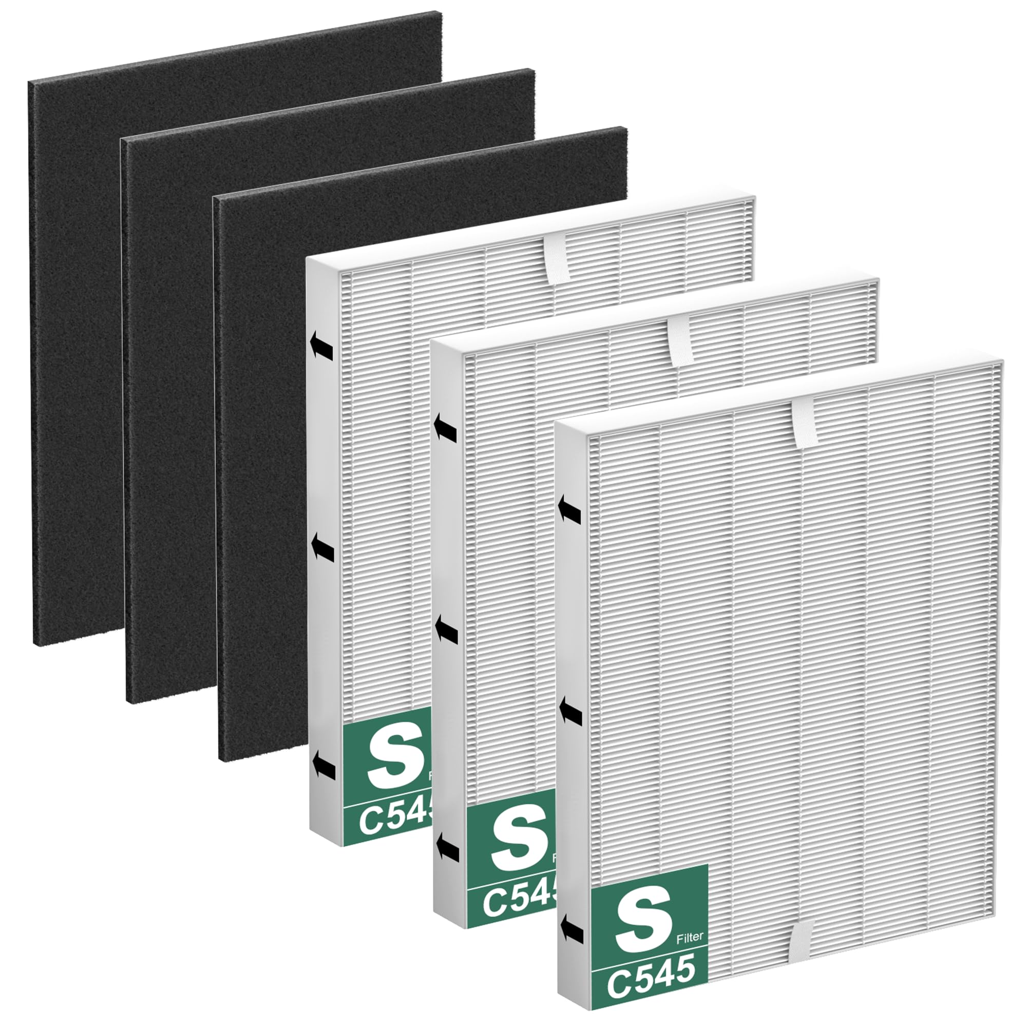 C545 Replacement Filter S Compatible with Winix C545, B151, P150, 9300 Air Purifier, Replaces Filter S 1712-0096-00 and 2522-0058-?Improvedhand 3 Pc High Efficiency Filter and 3 Pc Activated Carbons
