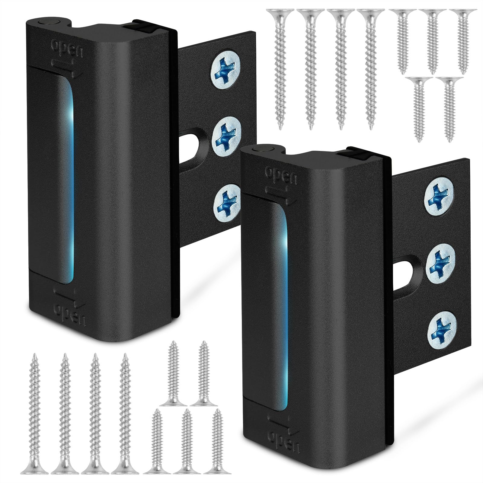 Home Security Door Reinforcement Lock, Upgraded Front Door Locks for Kids Safety Withstand 800 lbs, Child Proof Door Lock, Extra Door Lock from Inside Prevent Unauthorized Entry (2 Pack, Black)