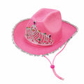 GiftExpress Pink Cowboy Hat With Tiara - CHILD SIZE, Pinky Felt Cowboy Hat for Western Costume, CowGirl Pretend Plays