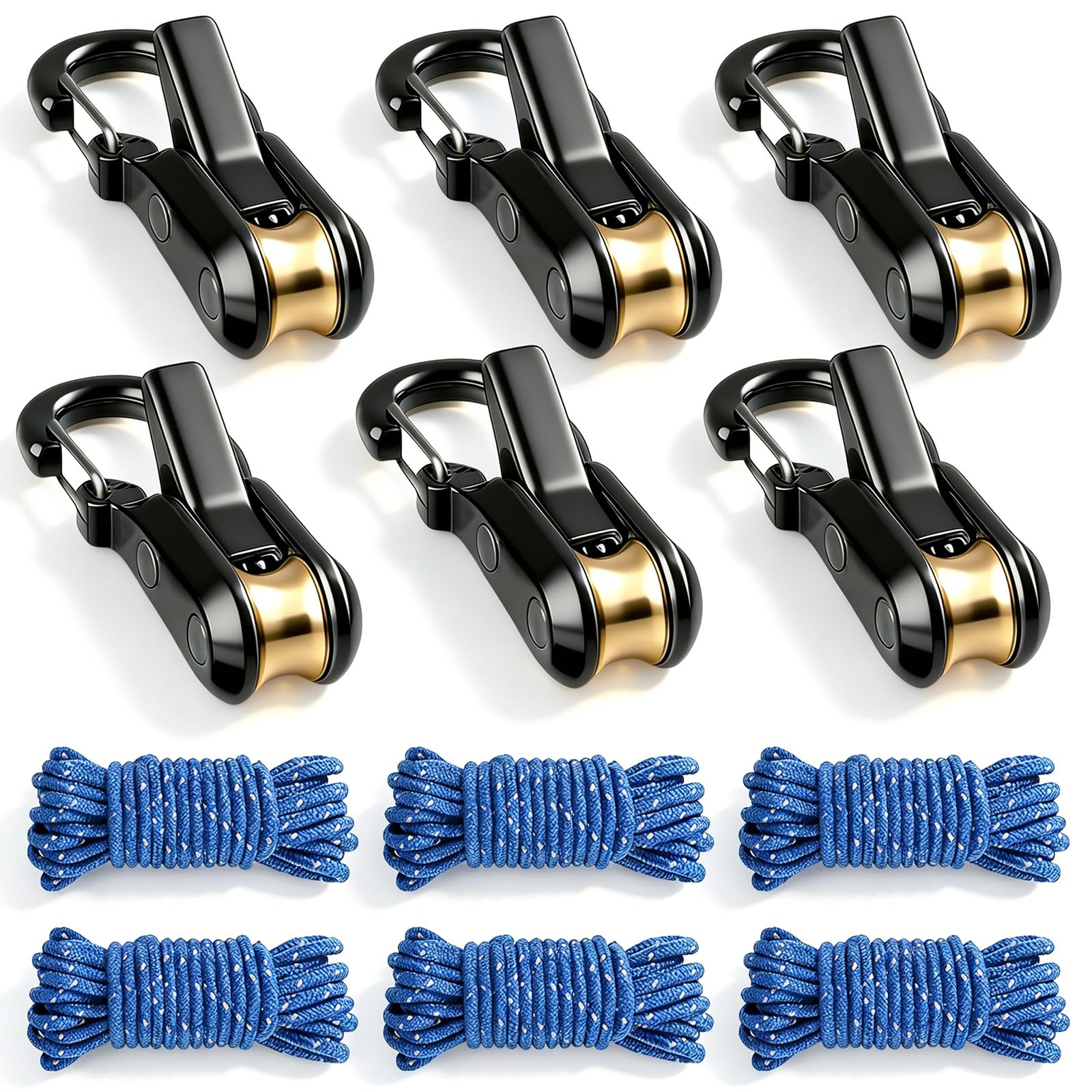 6 Pack Rope with Roller Tensioner for Easy and Secure Tying,2026 New Heavy Duty Retractable Buckle Rope with Accessory Cord for Camping Boating Home Storage Outdoor Use