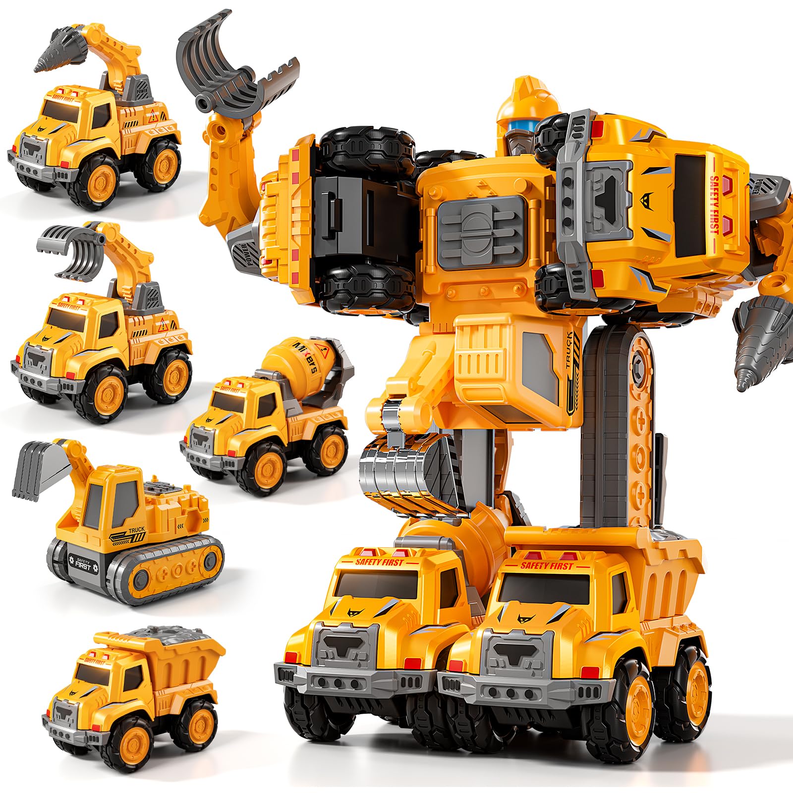 Transform Toys for Boys 4-6, 5 in 1 Take Apart Toys for Boys 3-5, Construction Excavator Transform Assembling Robot Toy for Kids, Educational Birthday Gift for 4 5 6 7 8 Year Old Boy Girls