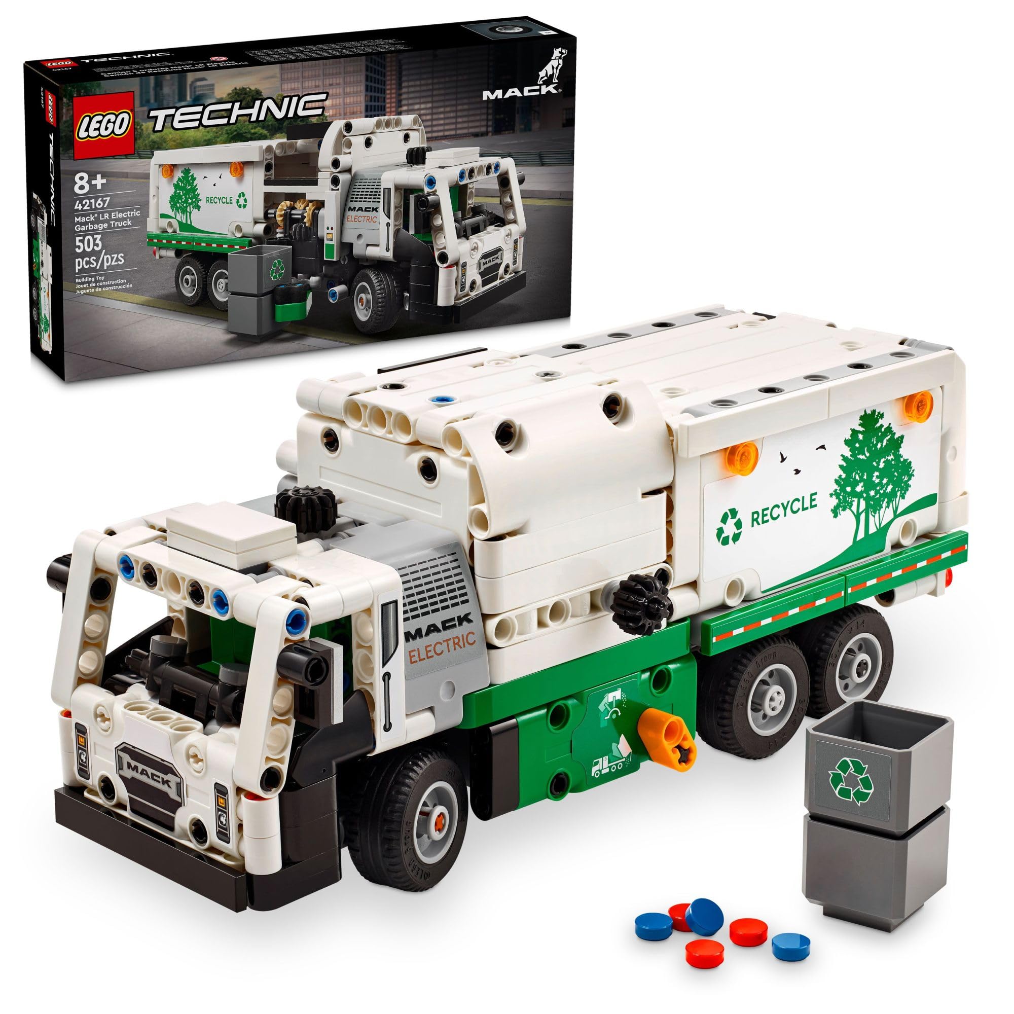 LEGO Technic Mack LR Electric Garbage Truck Toy, Buildable Kids Truck for Pretend Play, Great Gift for Boys, Girls and Kids Ages 8 and Up who Love Recycling Toys and Vehicles, 42167