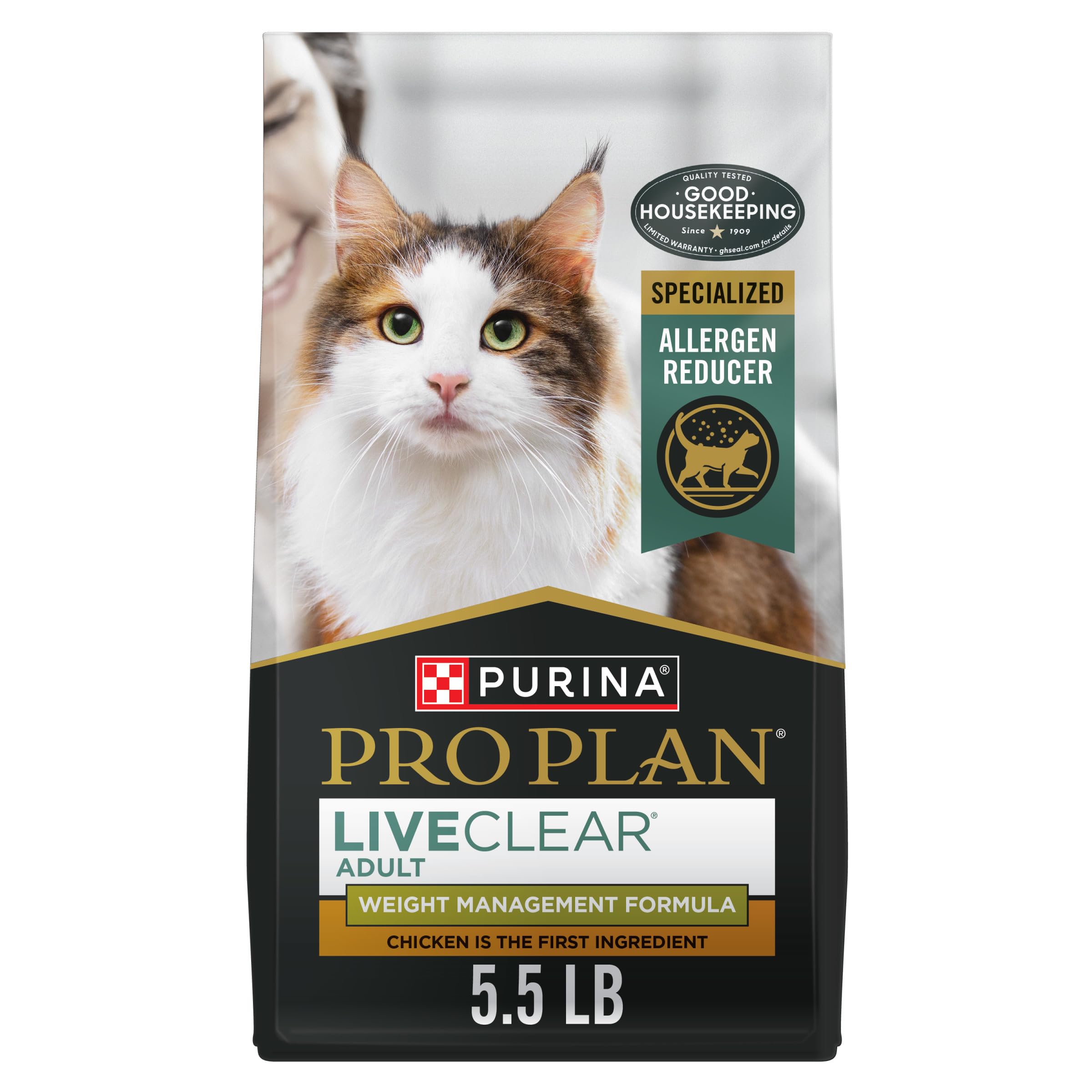 Purina Pro Plan LiveClear Cat Food Weight Management and Cat Allergen Reducer Chicken and Rice Formula - 5.5 lb. Bag