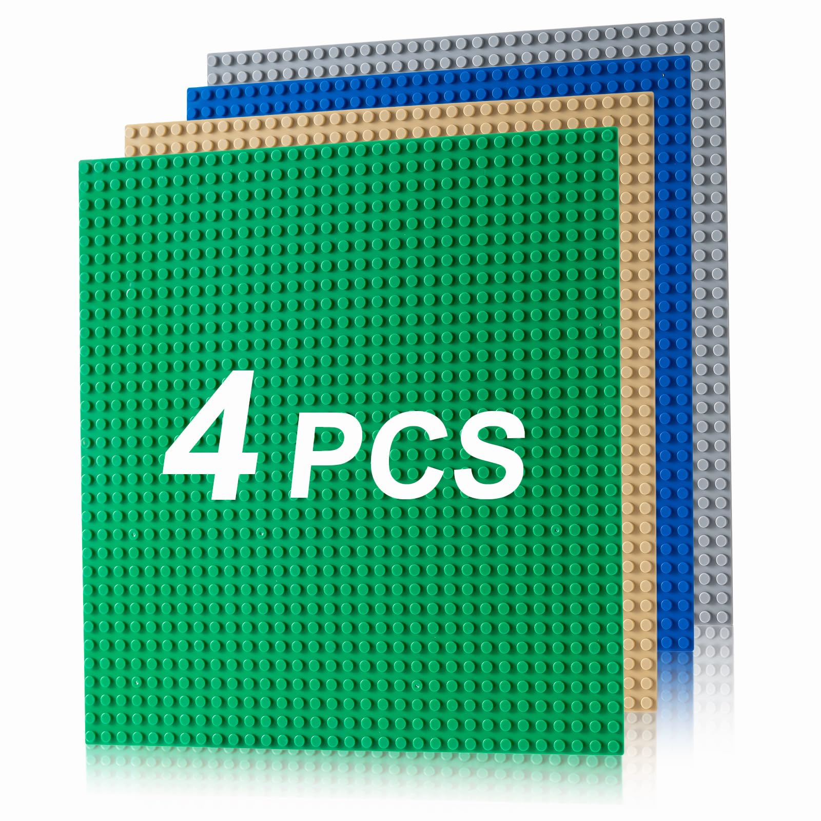 Husfunov 4 Pack Classic Baseplates, Building Plates for Building Bricks, Compatible with All Major Brands and Activity Table-Baseplate 10" x 10", Age 3 and up, Multicolored