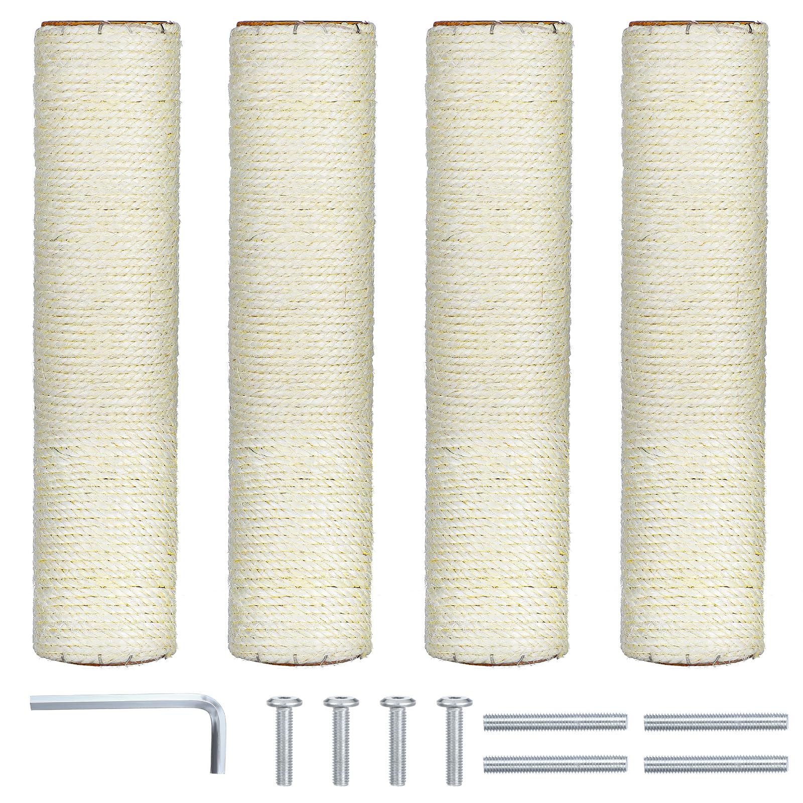 4 Pcs Cat Scratching Post Replacement 12in Cat Tree & Tower Scratch Pole Refill Parts with M8 Screws Sisal Rope Cat Furniture Protector