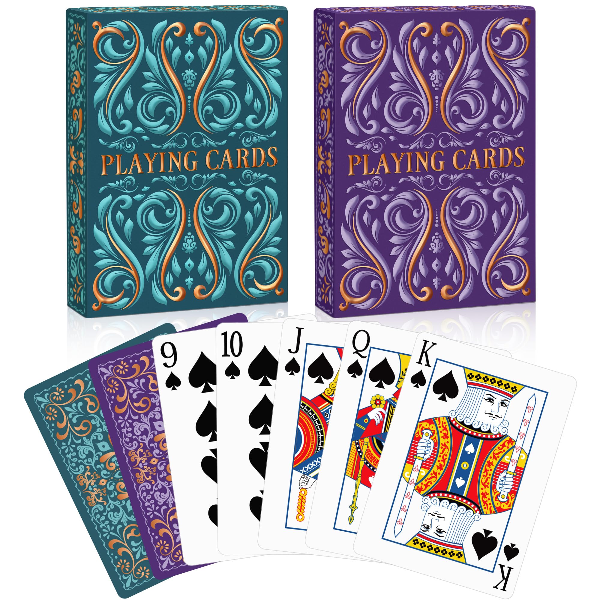 Playing Cards 2 Pack, Deck of Cards, Standard Playing Cards for Adult, Premium Poker Card Set, Deck of Playing Card for Blackjack,Euchre,Canasta,Family Game Night,Party Games (Blue & Purple)