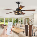 Fanbulous Farmhouse Ceiling Fans with Light, 48 Inch Bedroom Ceiling Fan with Lights, 6-Speed Adjustable, Quiet and Reversible DC Motor, Dual Finish 5 Blades, Rustic Caged Ceiling Fan for Living Room