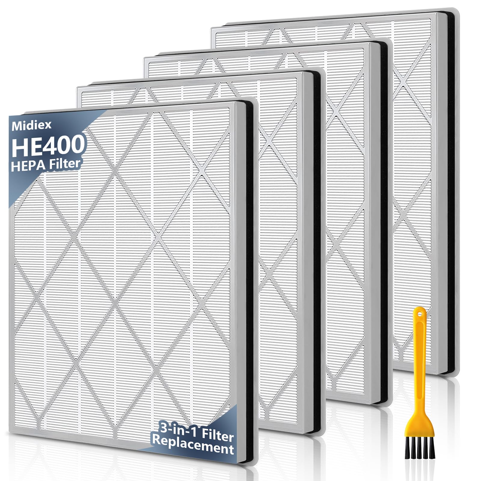 4 Pack HE400 HE401 Replacement Filter For Shark Air Purifier 4 Model HE400 HE401 HE402 HE405 UA415 3-Stage Filtration Filters, H13 True HEPA #HE4FKPET Filter