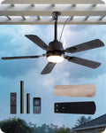 EDISHINE 42" Outdoor Ceiling Fan with Light, IP66 Waterproof Gazebo Hanging Fan, 4800 CFM, 3CCT, APP/Remote Control, 5 Wood Blade, 6-Speed Winds, Plug in Ceiling Fans for Patios Porch Pergola, Black