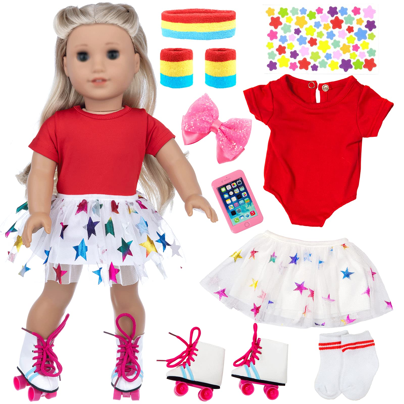 18 Inch Girl Doll Travel Skating Sport Play Set - 7PC Outdoor Accessories (Not Include Doll)