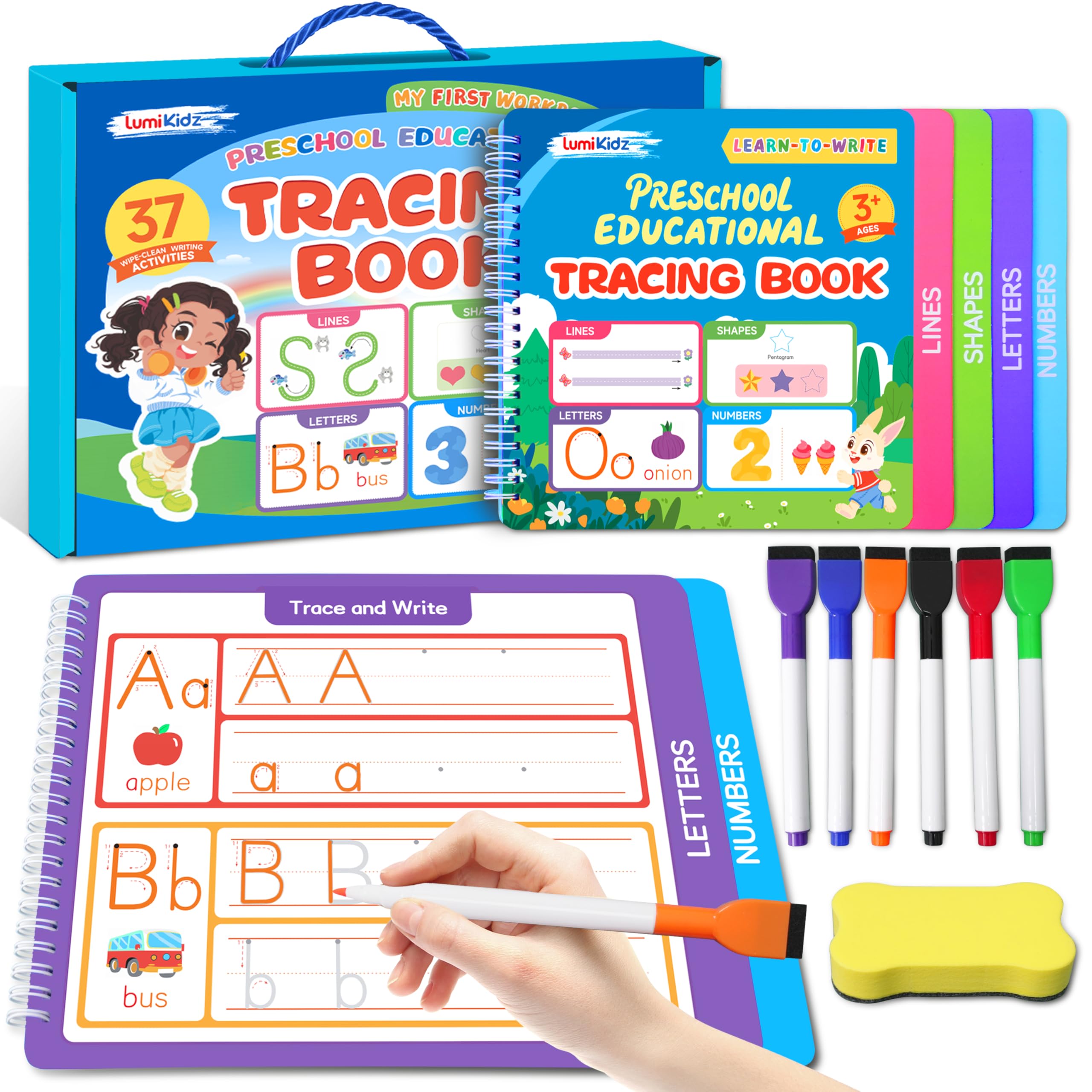 Preschool Learning Activities - Toddler Handwriting Practice and Tracing Books for Kids Ages 3-5, Montessori Busy Book, ABC Letter Number Workbooks, Autism Educational Gift for Boys and Girls